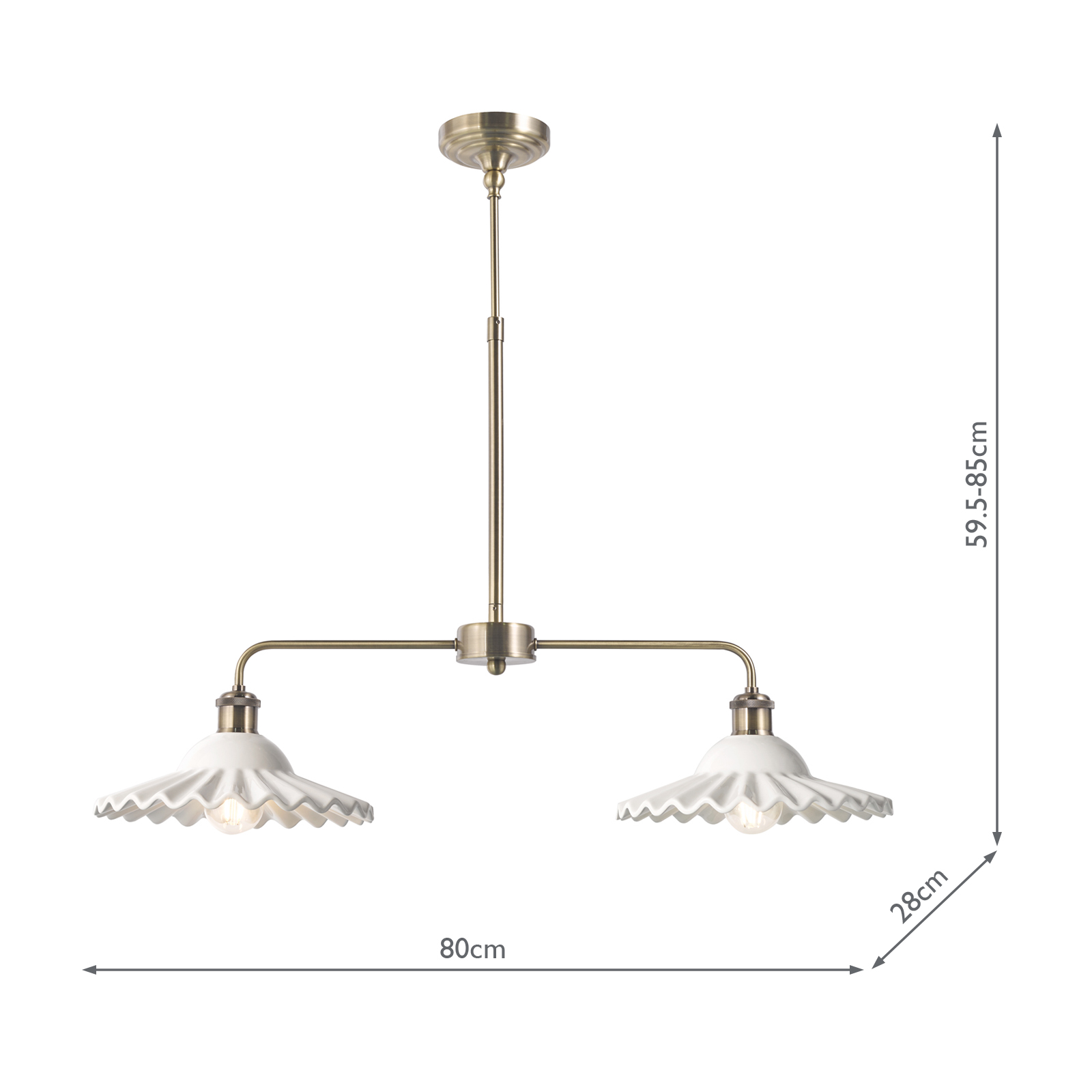 Laura Ashley Beca 2 Light Bar Pendant White Ceramic and Antique Brass