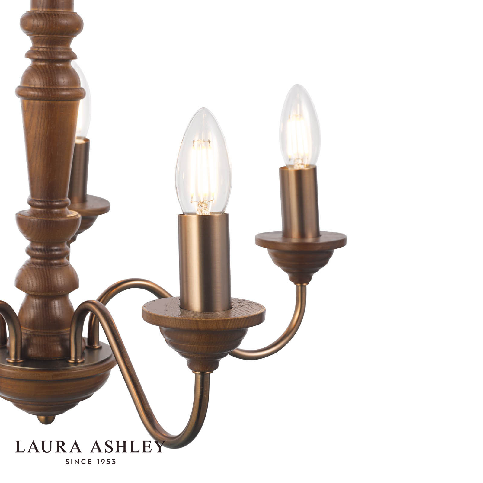 Laura Ashley Tate 5 Light Armed Pendant Dark Wood and Satin Bronze Fitting Only