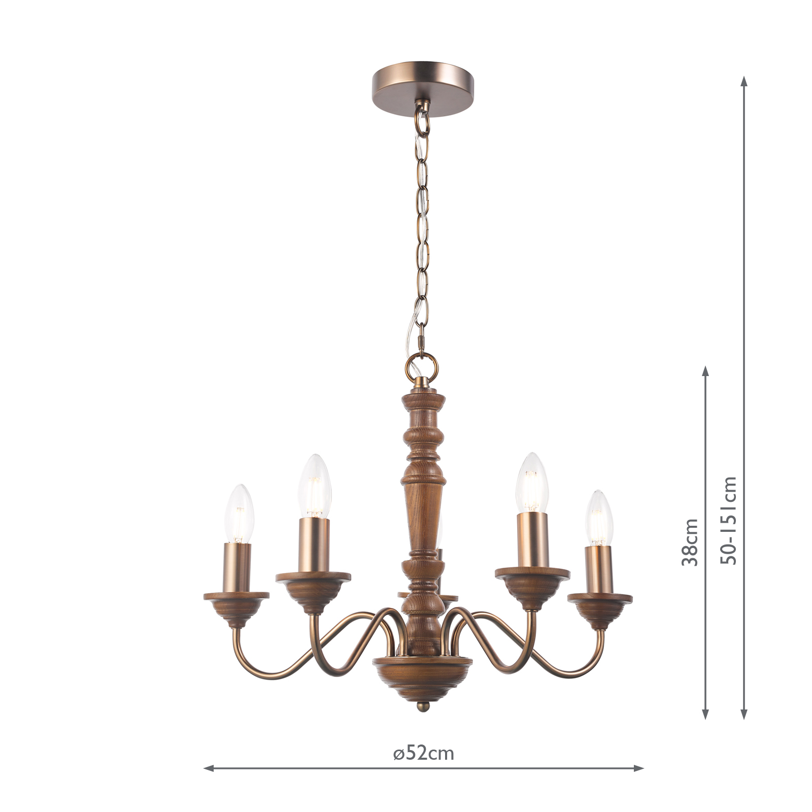 Laura Ashley Tate 5 Light Armed Pendant Dark Wood and Satin Bronze Fitting Only