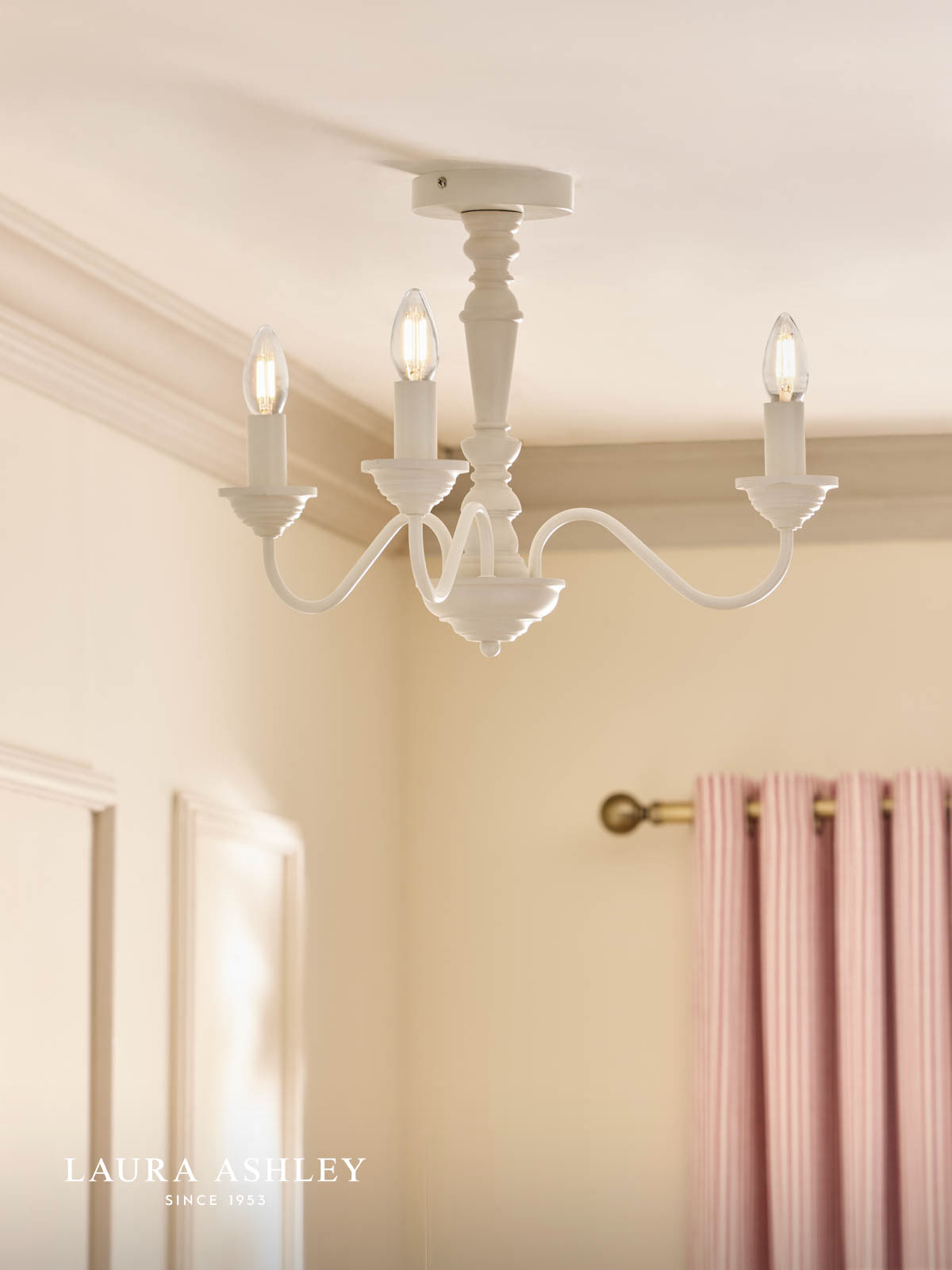 Laura Ashley Tate 3 Light Semi-Flush Distressed White