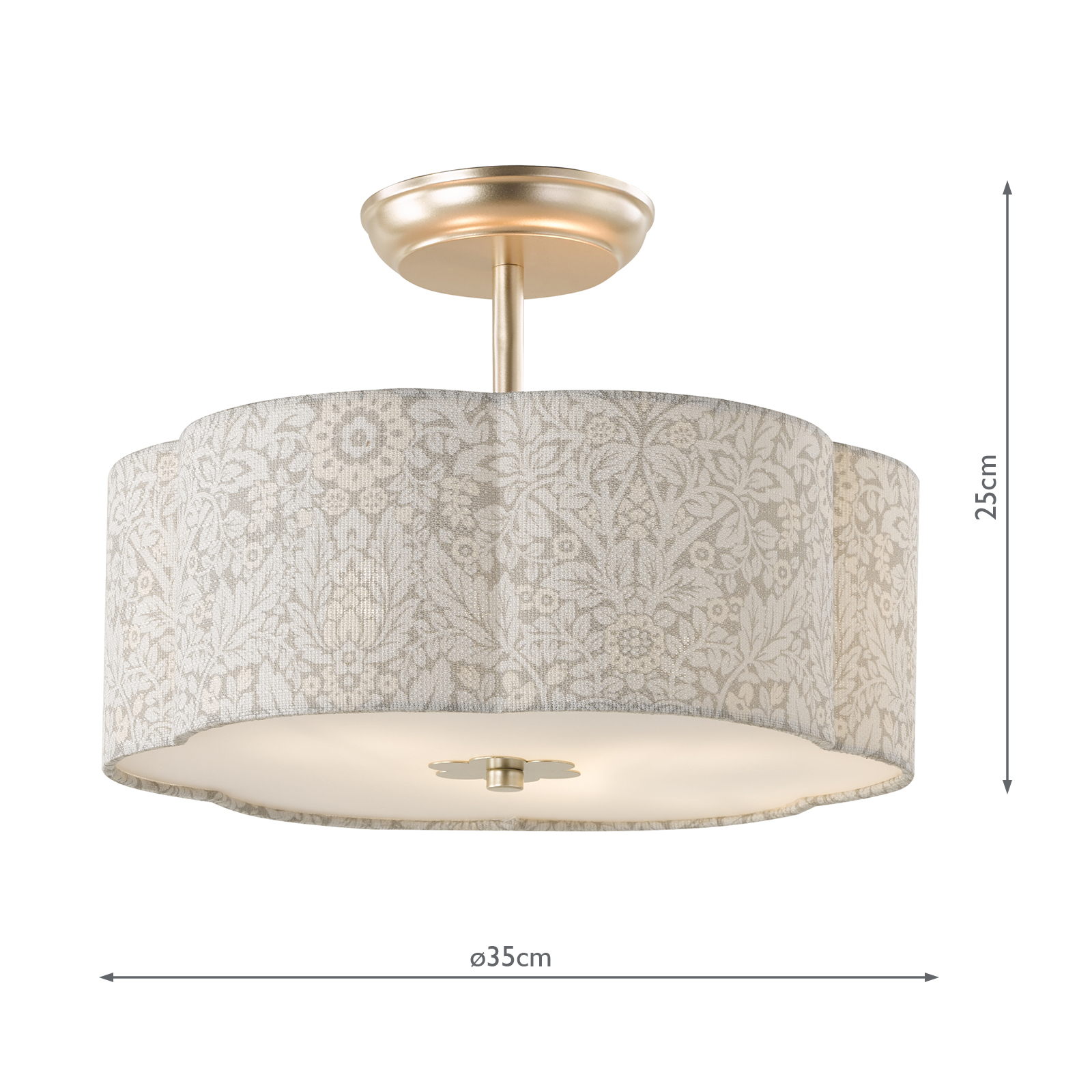 Laura Ashley Delamore 2 Light Semi-Flush Grey and Matt Antique Brass