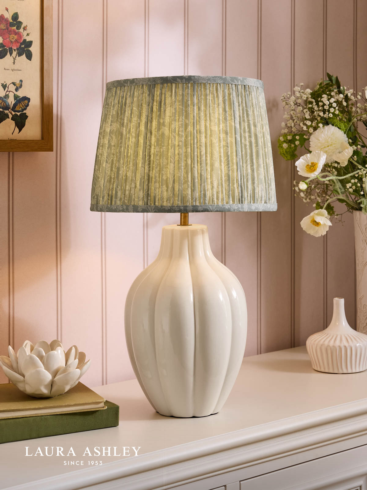 Laura Ashley Scallop Table Lamp Cream Ceramic and Matt Antique Brass Base Only