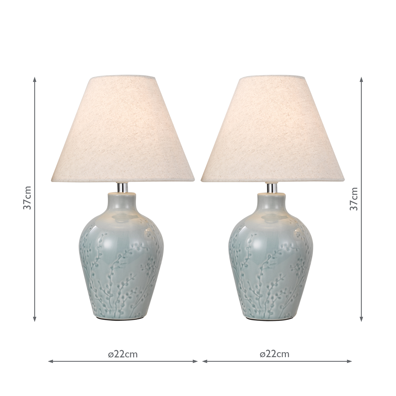 Laura Ashley Pussywillow Twin Pack Table Lamp Blue Ceramic and Polished Chrome With Shade