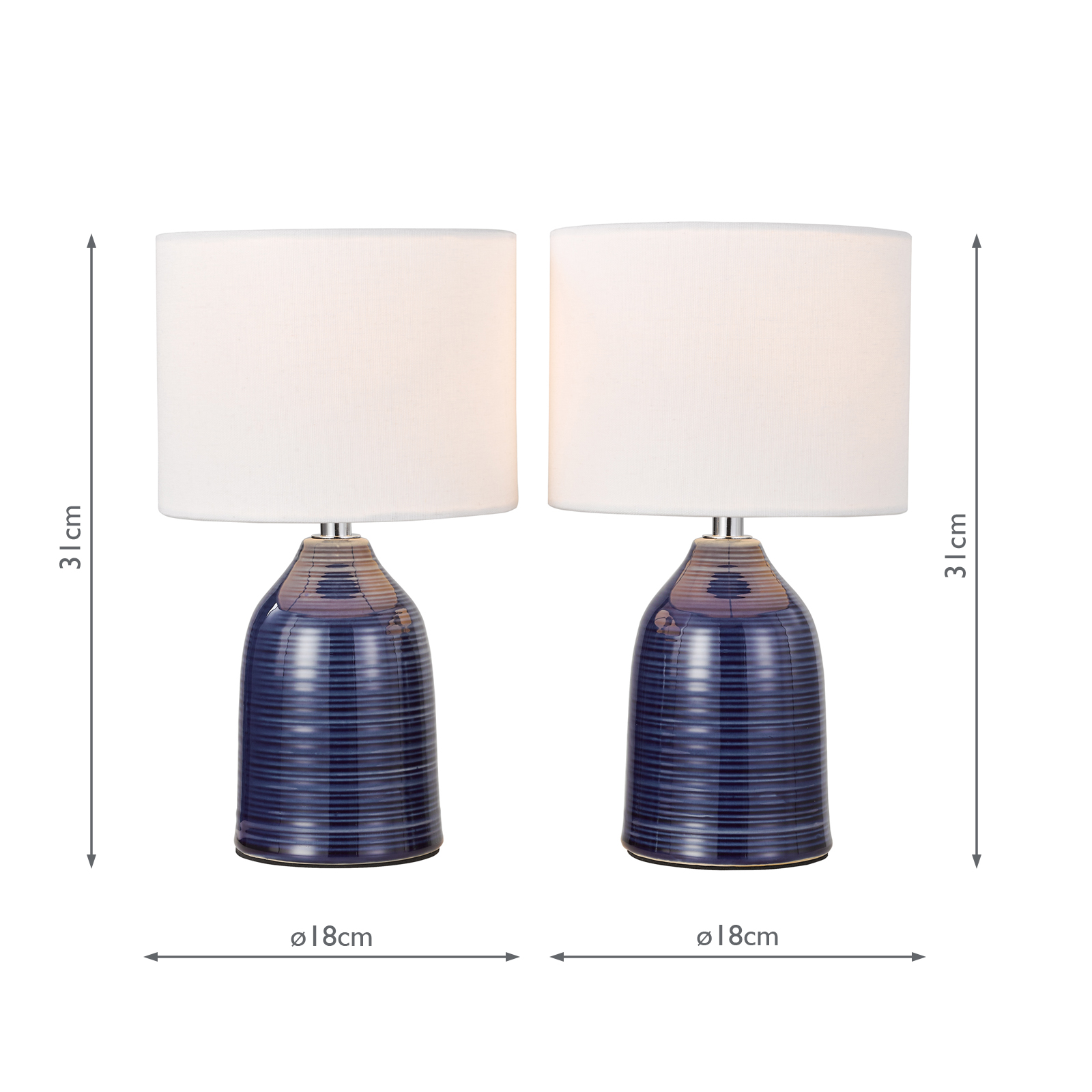 Laura Ashley Penny Twin Pack Table Lamp Blue Ceramic and Polished Chrome With Shade