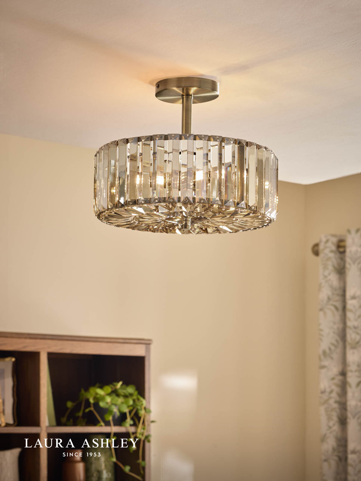 Laura Ashley Fernhurst 3 Light Flush Antique Brass and Champagne Crystal