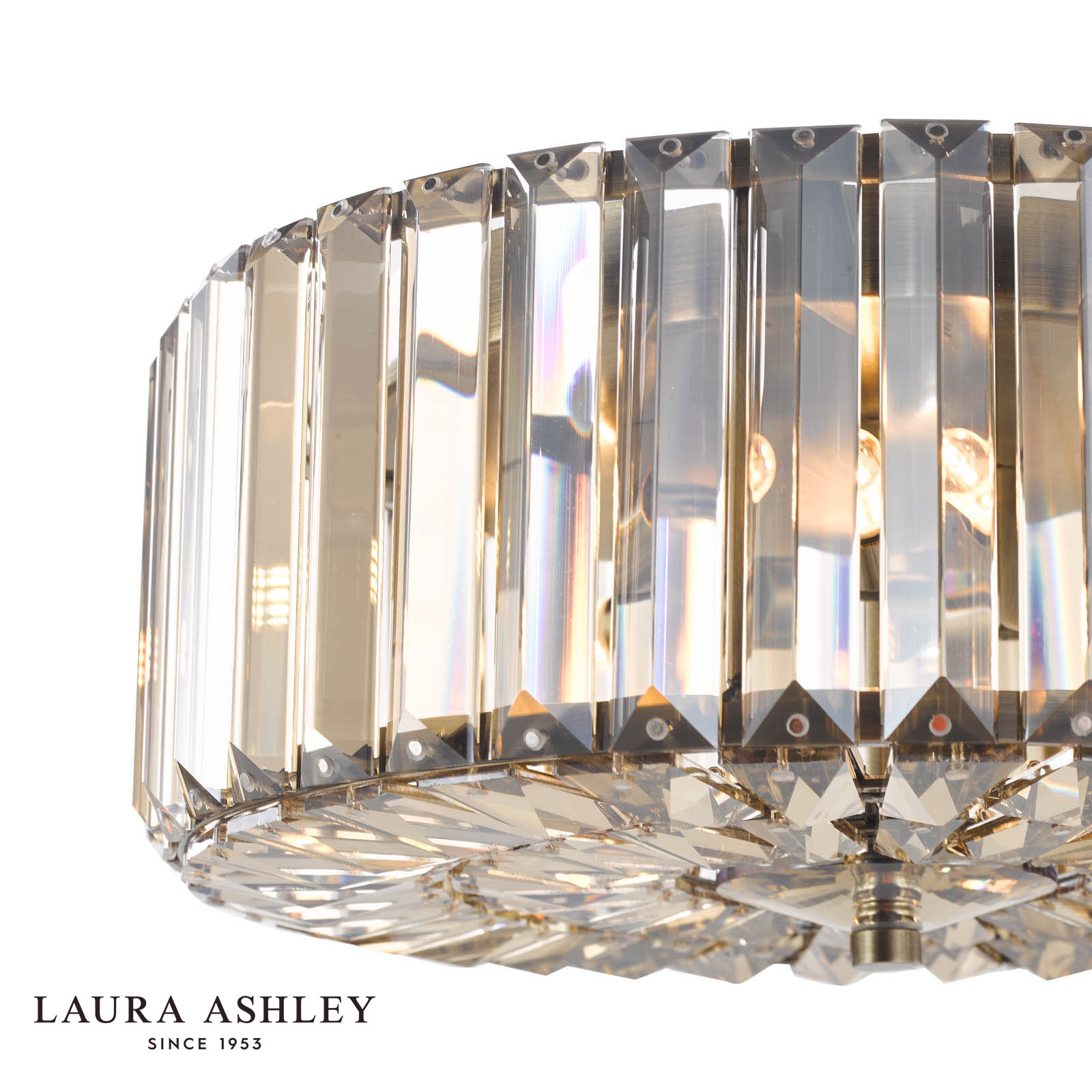 Laura Ashley Fernhurst 3 Light Flush Antique Brass and Champagne Crystal