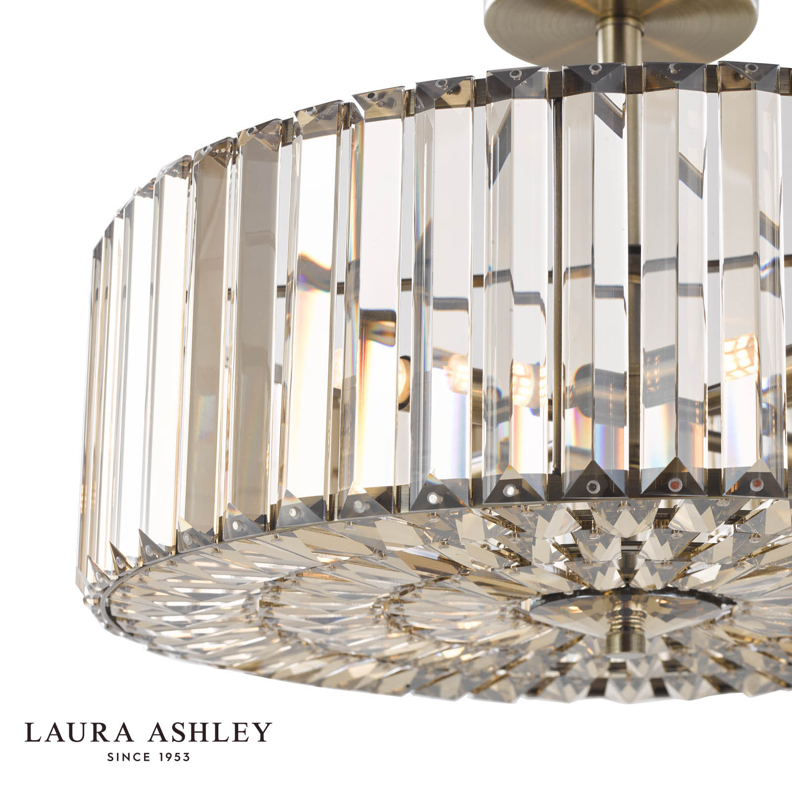 Laura Ashley Fernhurst 4 Light Semi-Flush Antique Brass and Champagne Crystal