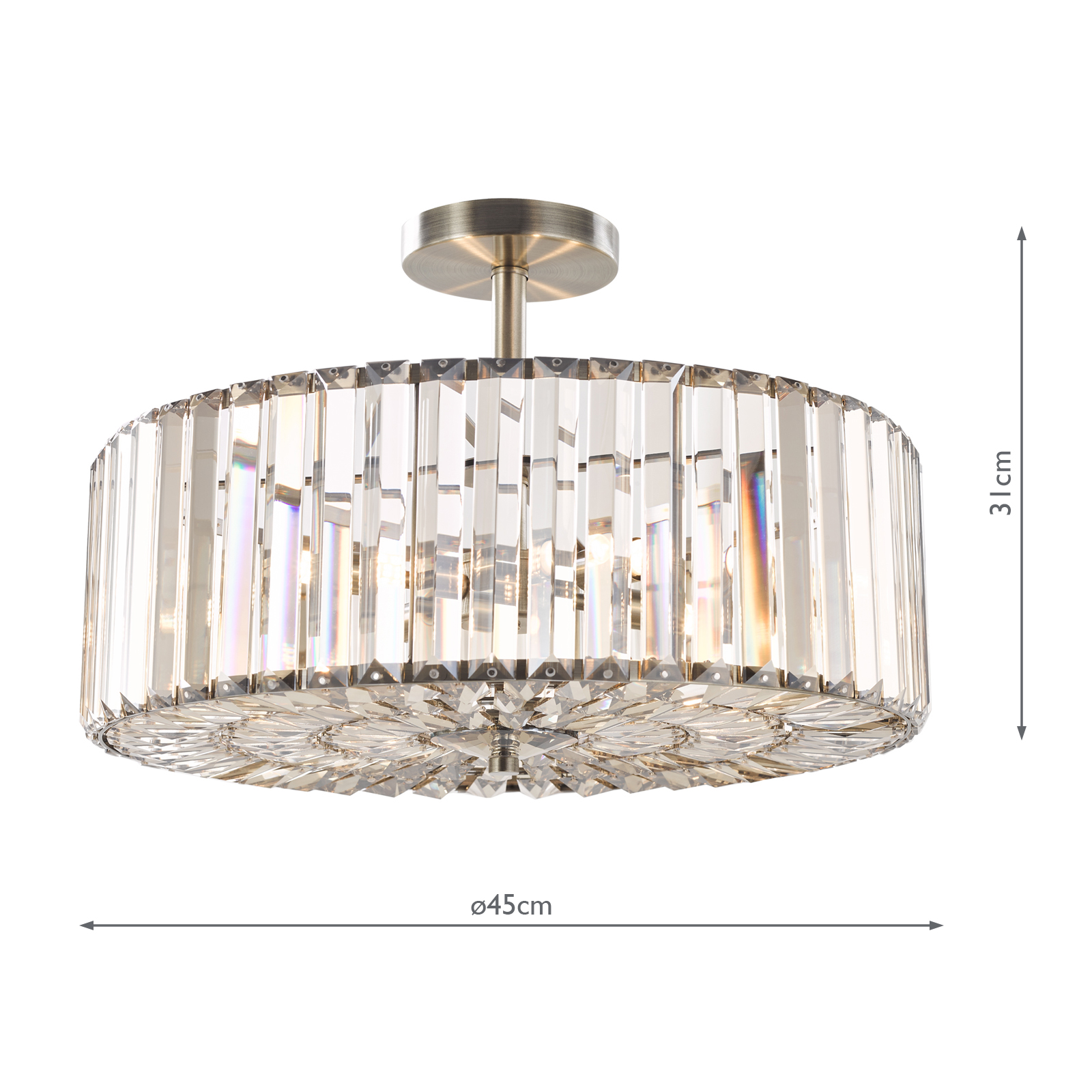 Laura Ashley Fernhurst 4 Light Semi-Flush Antique Brass and Champagne Crystal