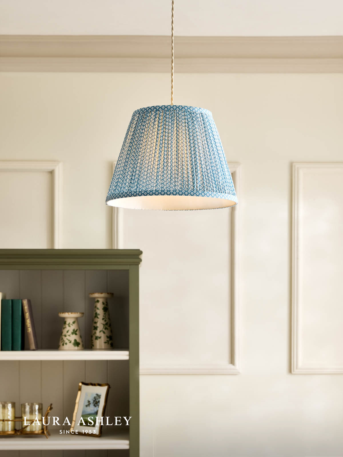 Laura Ashley Wrighton Blue Cotton Tapered Drum Shade 30cm/12 Inch