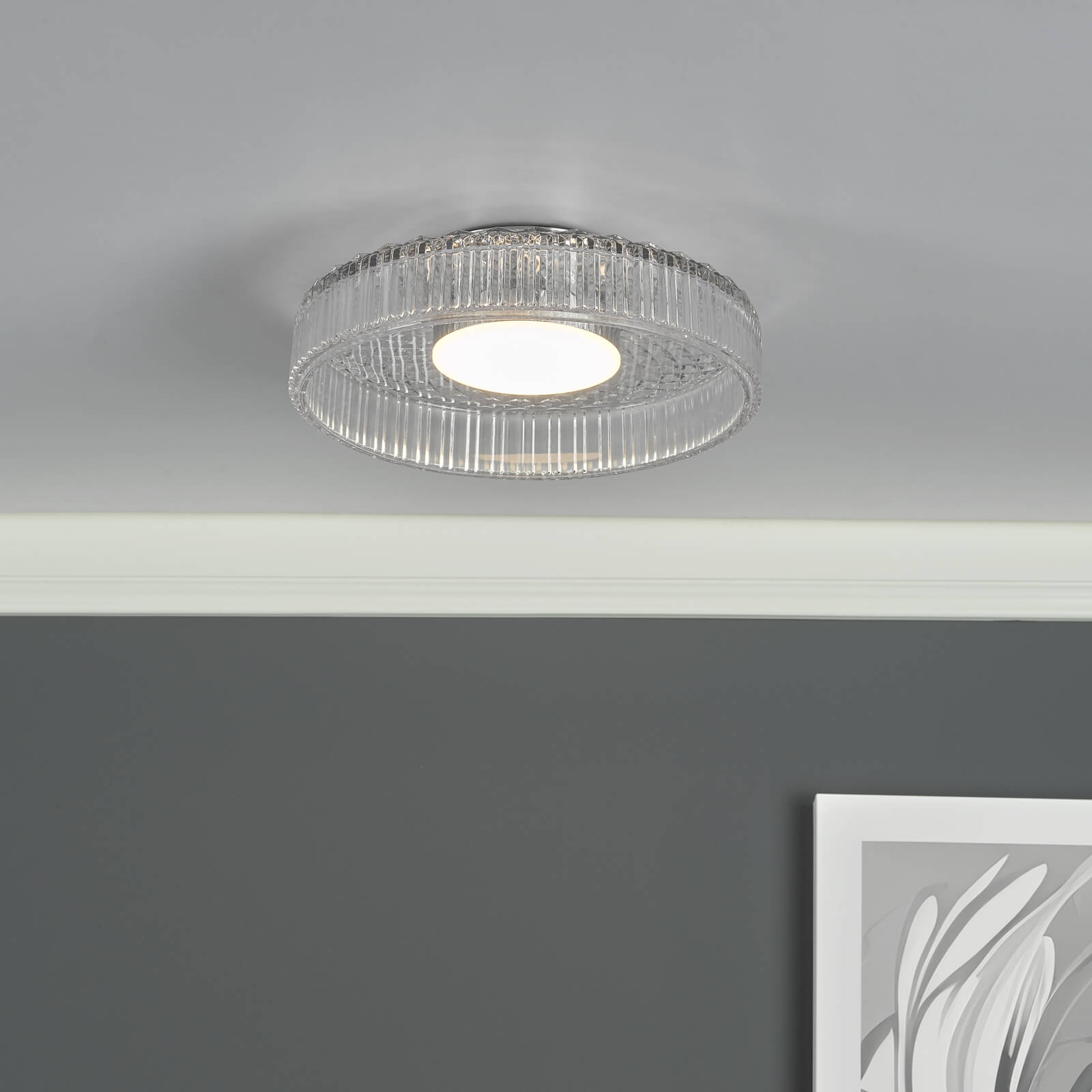 Leena Flush Polished Chrome and Ribbed Glass LED