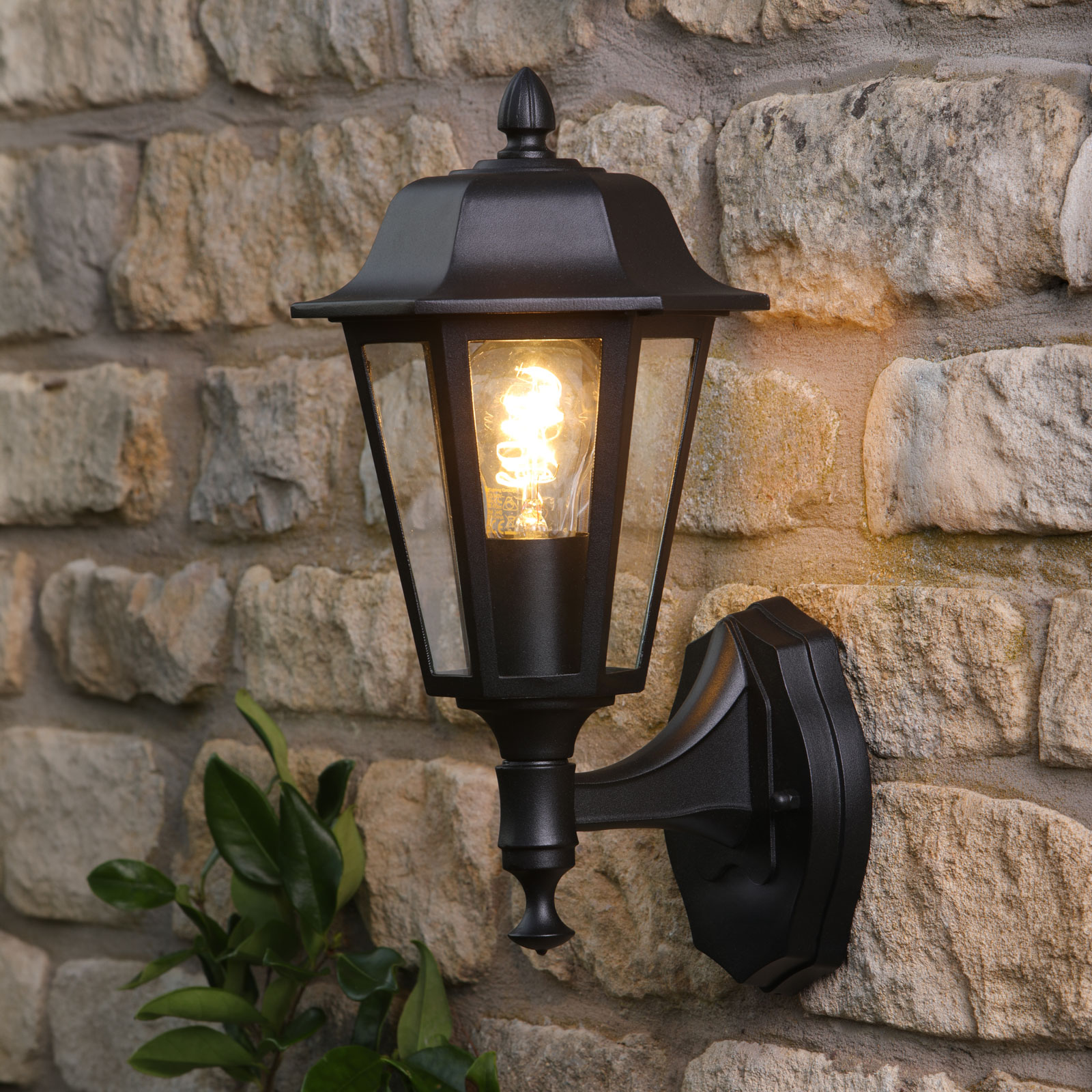 Lewis Outdoor Wall Light Matt Black and Glass IP44