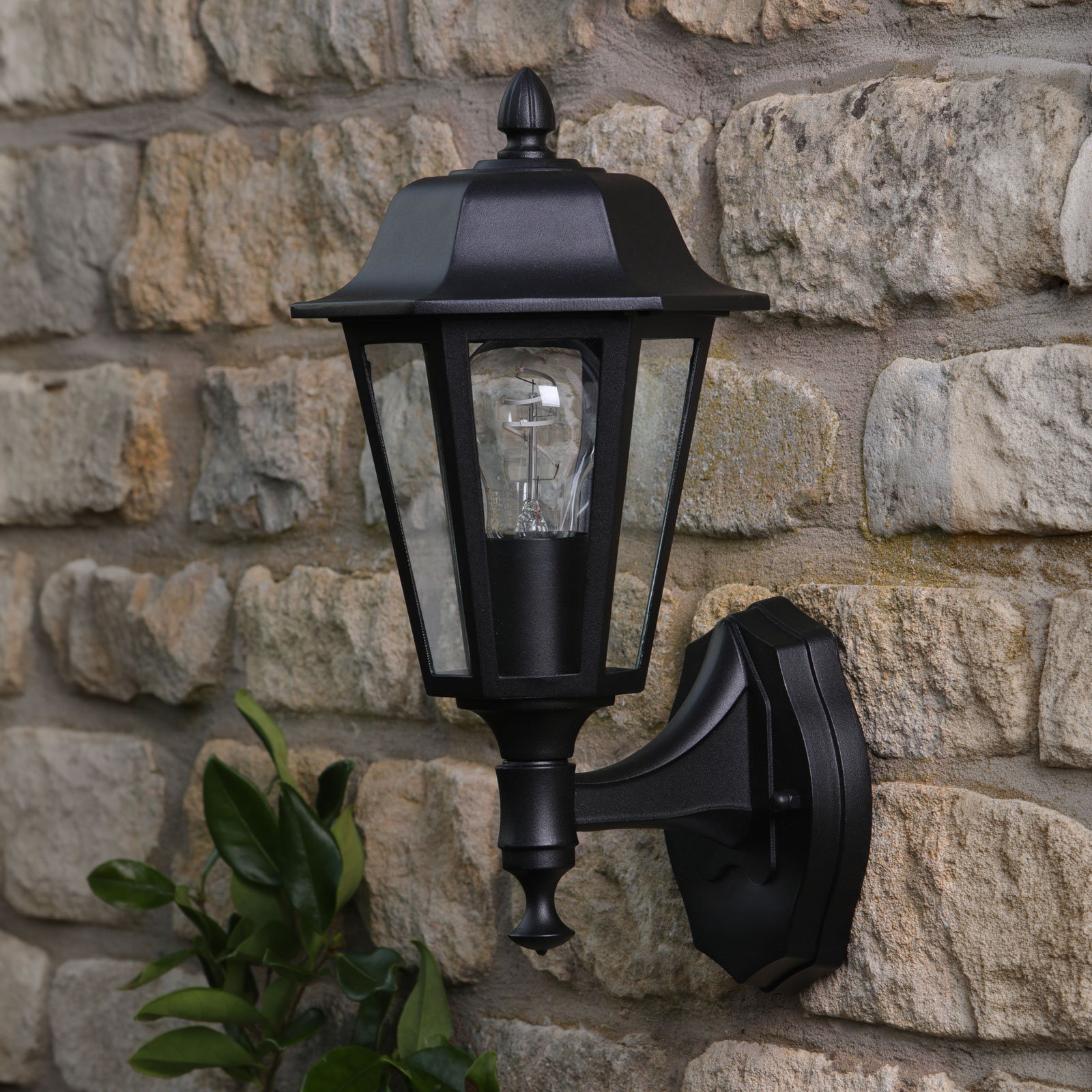 Lewis Outdoor Wall Light Matt Black and Glass IP44