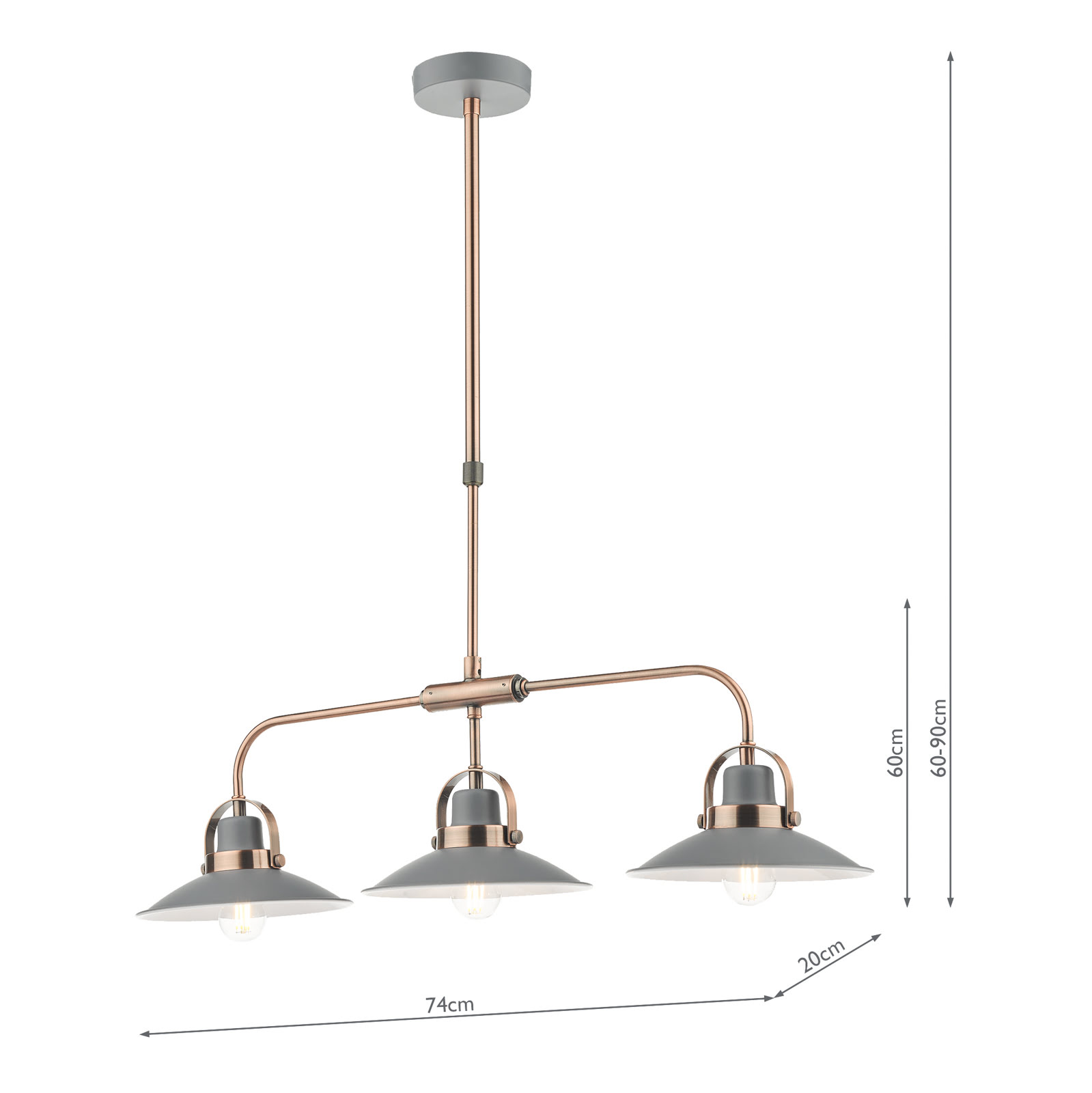 Liden 3 Light Bar Pendant Graphite Copper