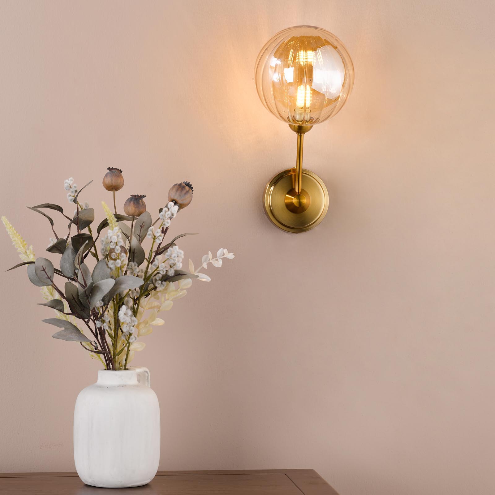 Liora Wall Light Antique Gold and Amber Ribbed Glass