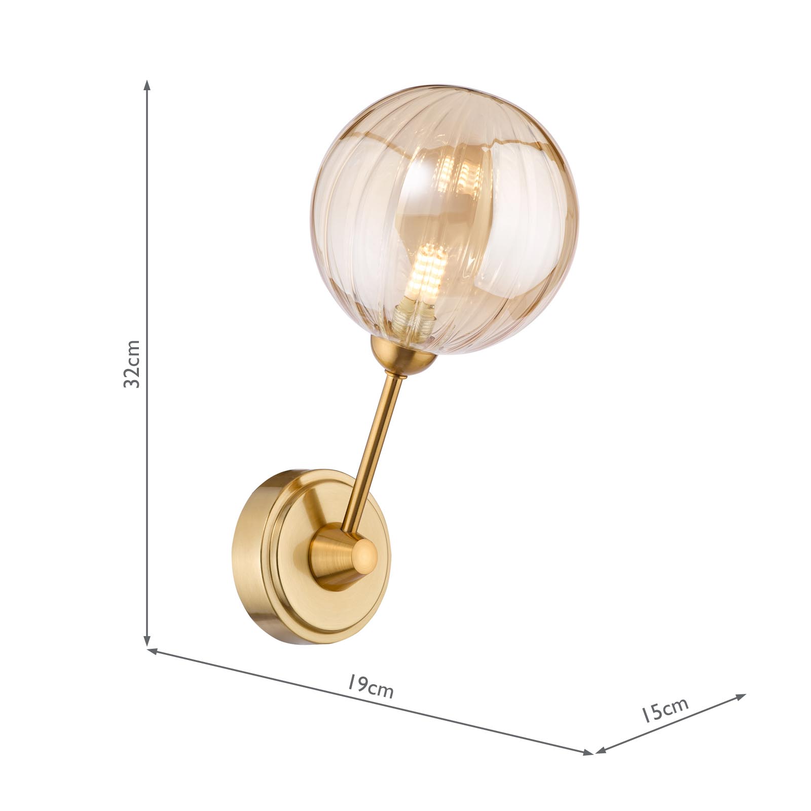 Liora Wall Light Antique Gold and Amber Ribbed Glass
