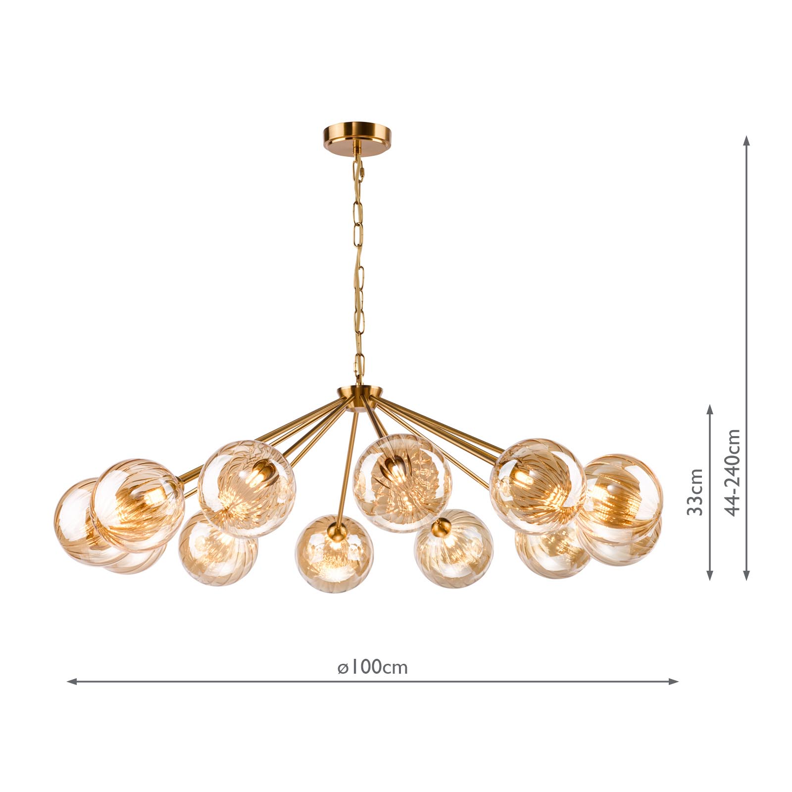 Liora 12 Light Pendant Antique Gold and Amber Ribbed Glass