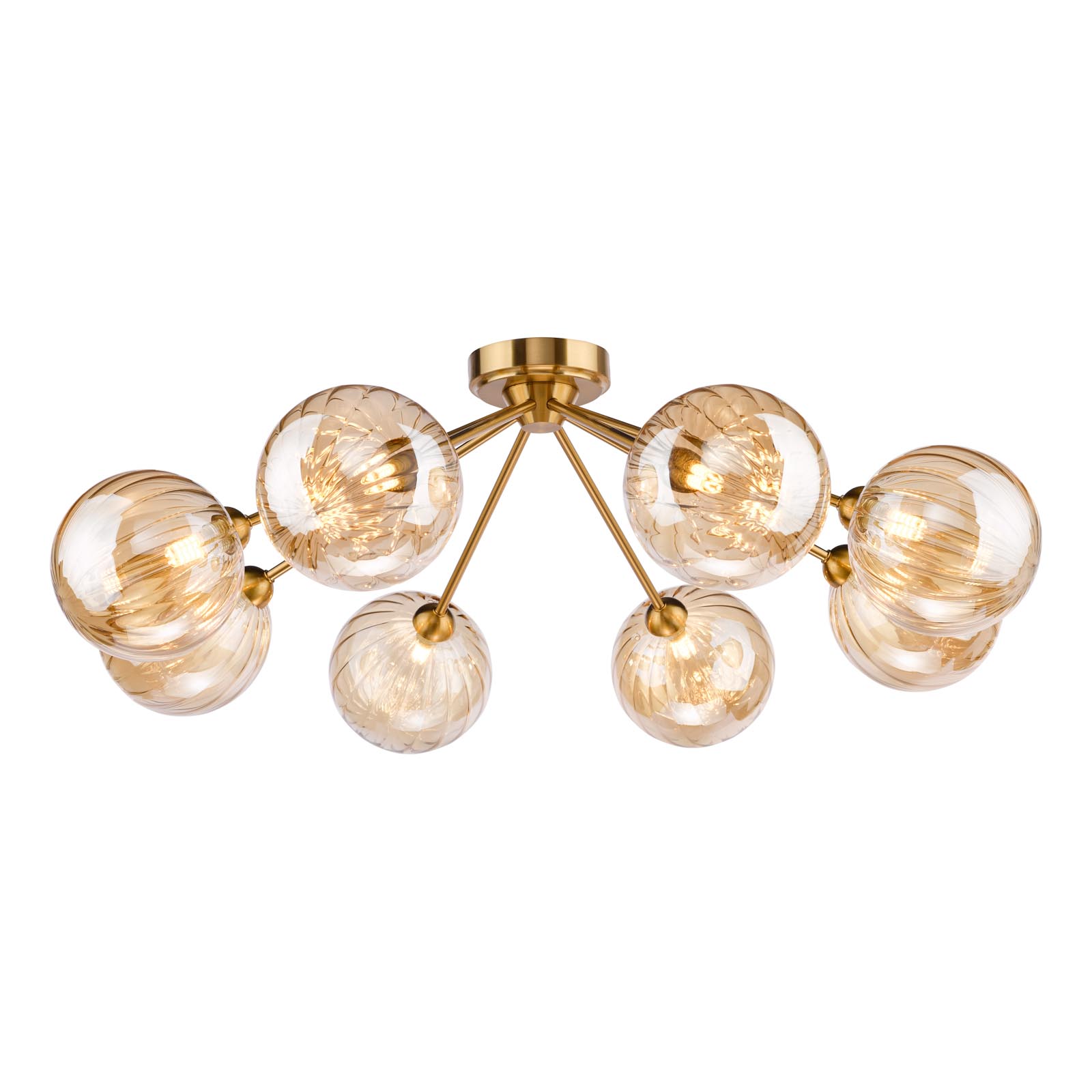 Liora 8 Light Semi-Flush Antique Gold and Amber Ribbed Glass