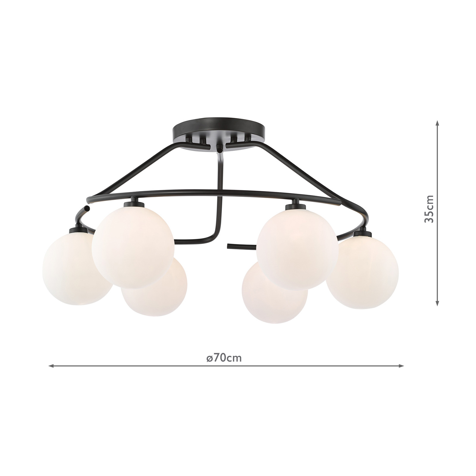 Luana 6 Light Semi-Flush Matt Black and Opal Glass