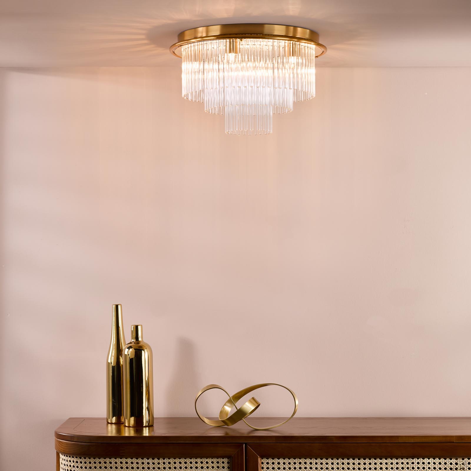Lukas 6 Light Flush Antique Gold and Glass