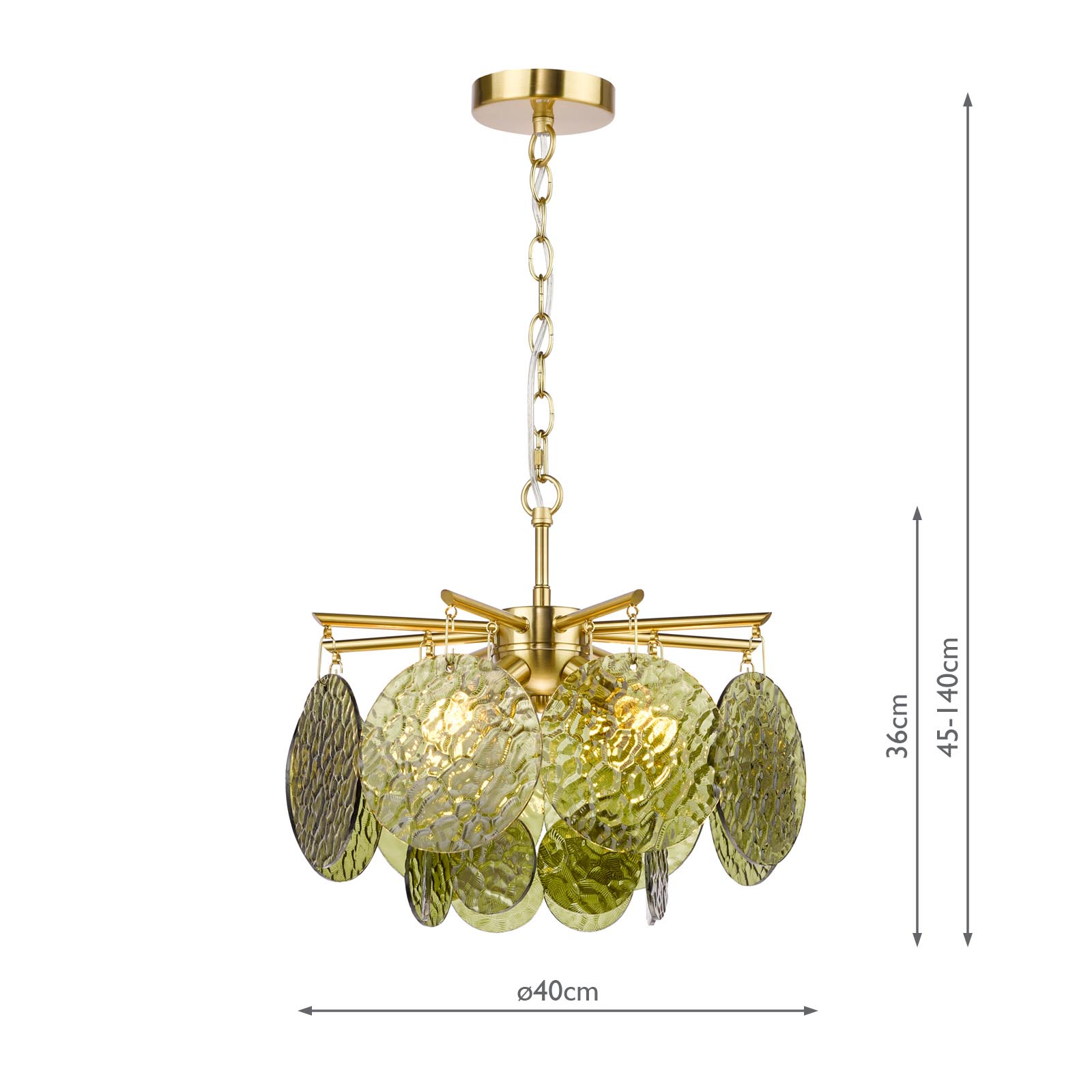 Lumira 4 Light Pendant Natural Brass and Green Glass
