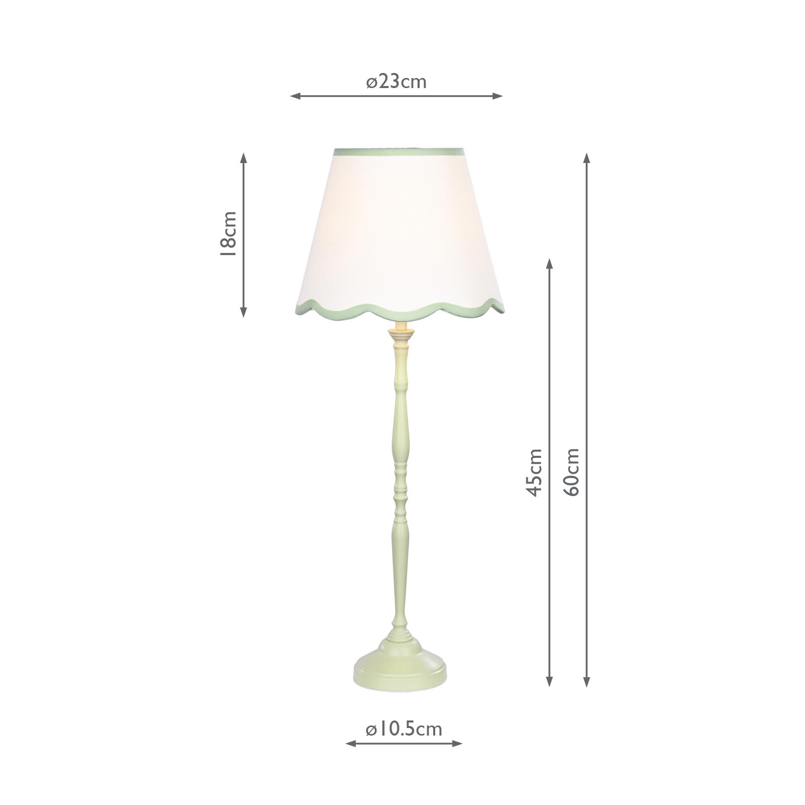 Lupo Table Lamp Matt Green With Linen Scalloped Shade
