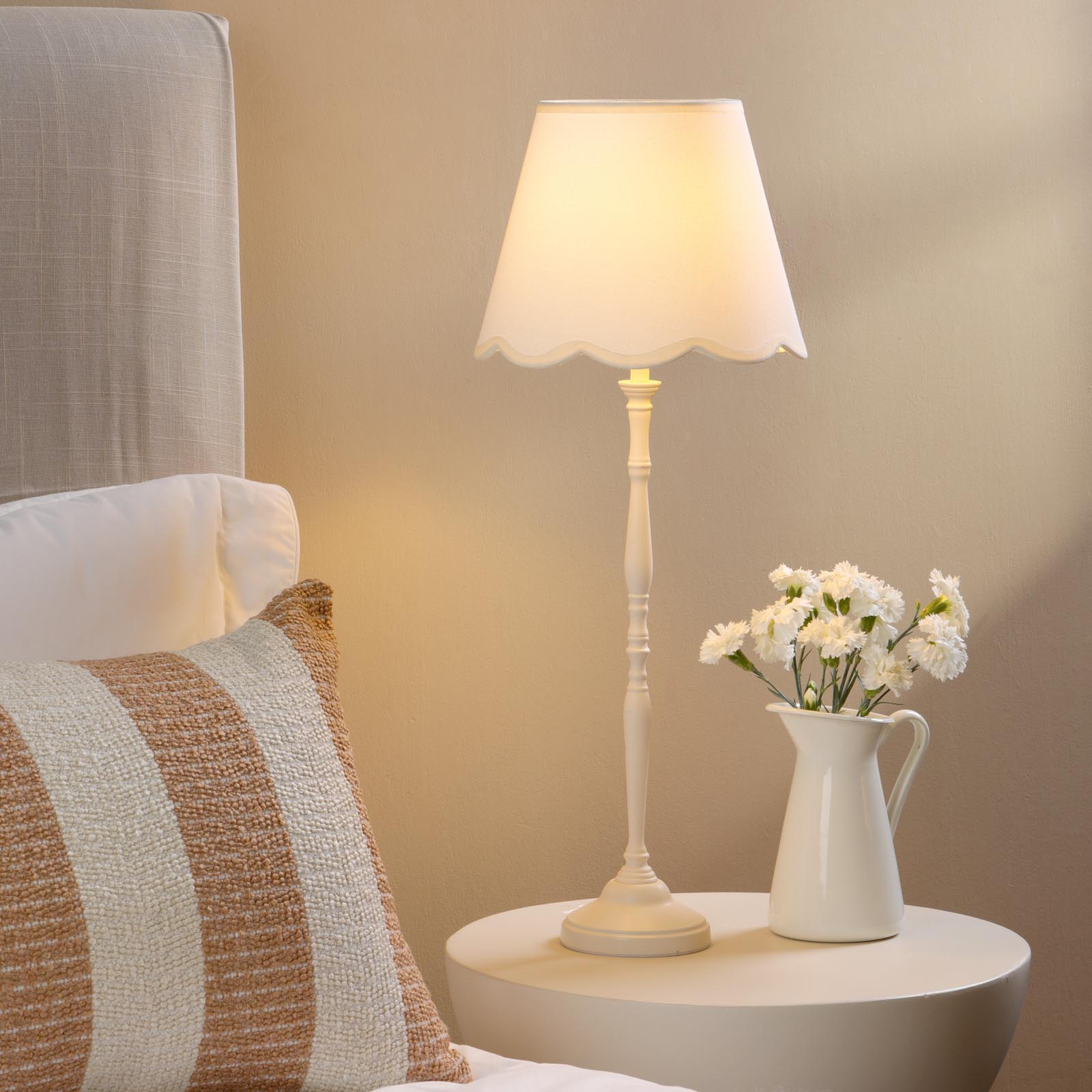 Lupo Table Lamp Matt Cream With Linen Scalloped Shade