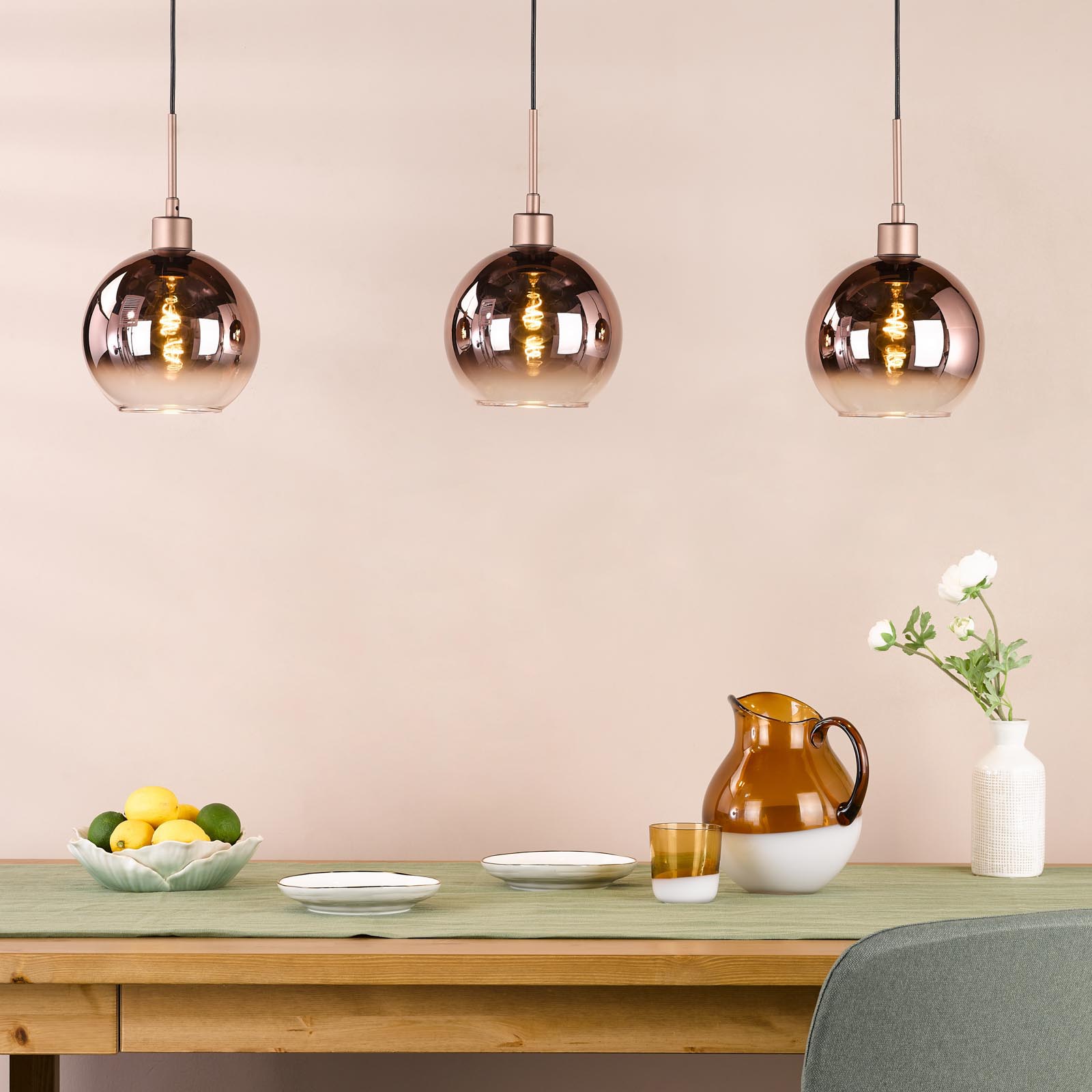 Lycia 3 Light Bar Pendant Satin Bronze and Bronze Ombre Glass