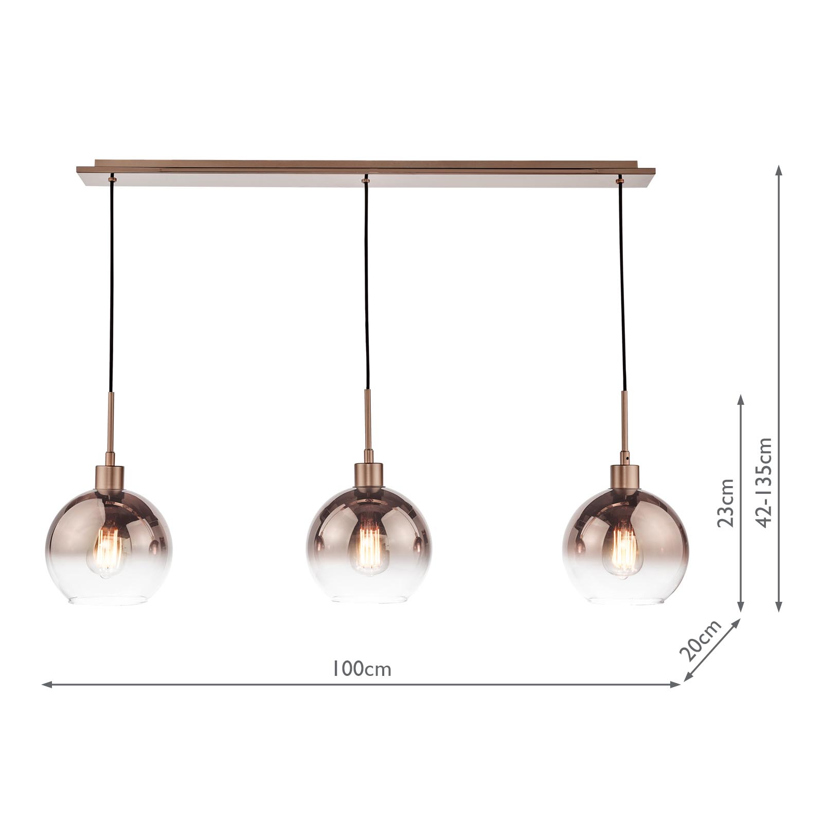 Lycia 3 Light Bar Pendant Satin Bronze and Bronze Ombre Glass