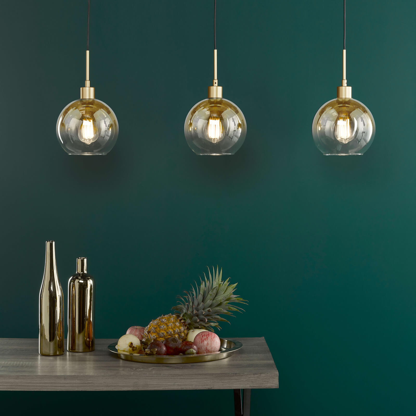 Lycia 3 Light Bar Pendant Satin Gold and Gold Ombre Glass