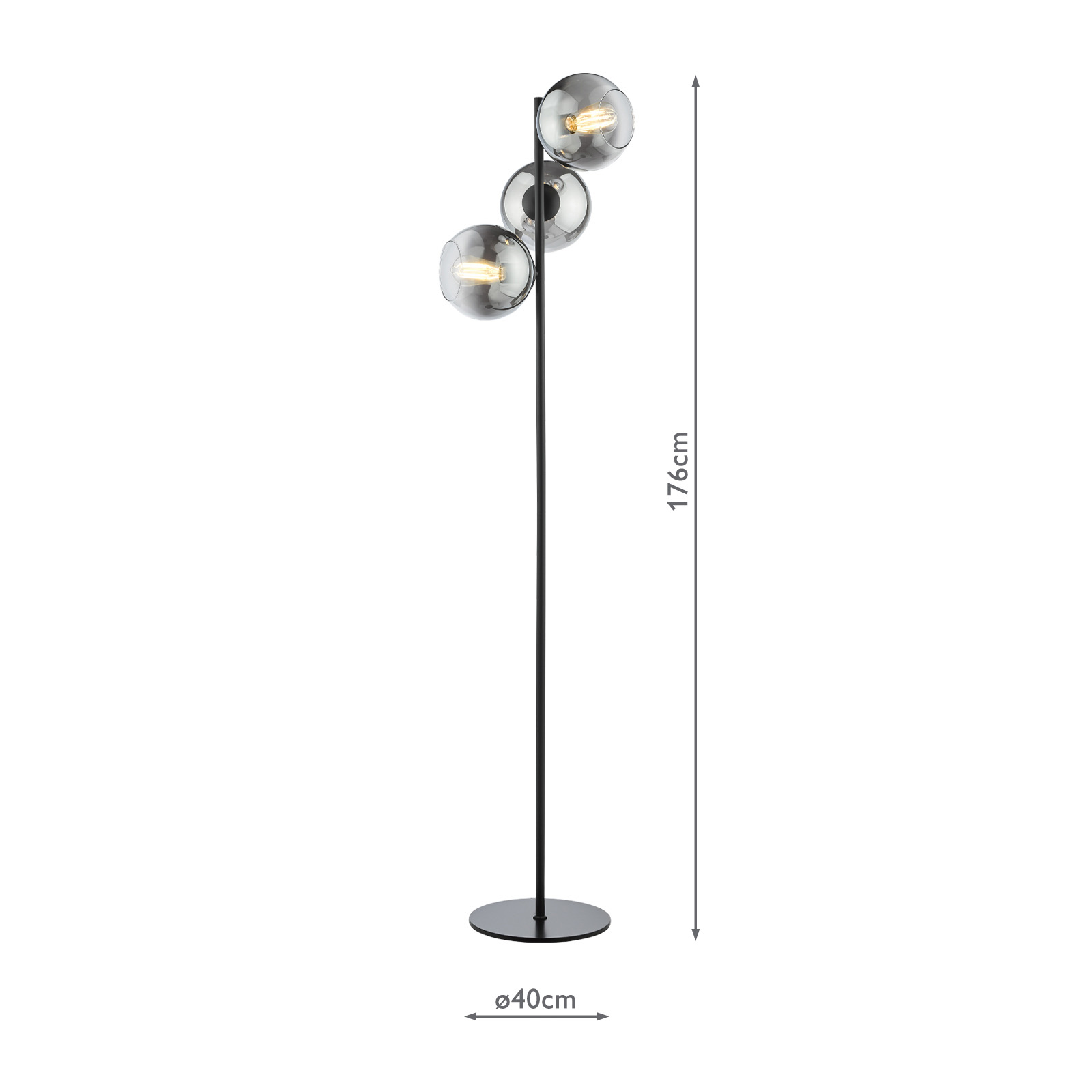 Lycia 3 Light Floor Lamp Matt Black and Smoked Ombre Glass