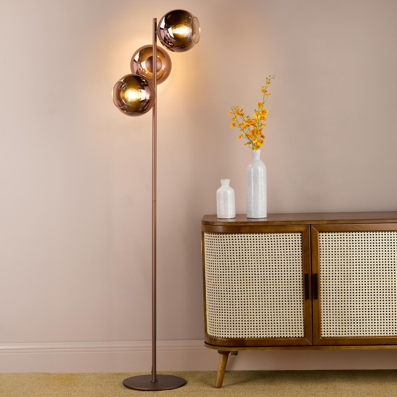 Lycia 3 Light Floor Lamp Satin Bronze and Bronze Ombre Glass