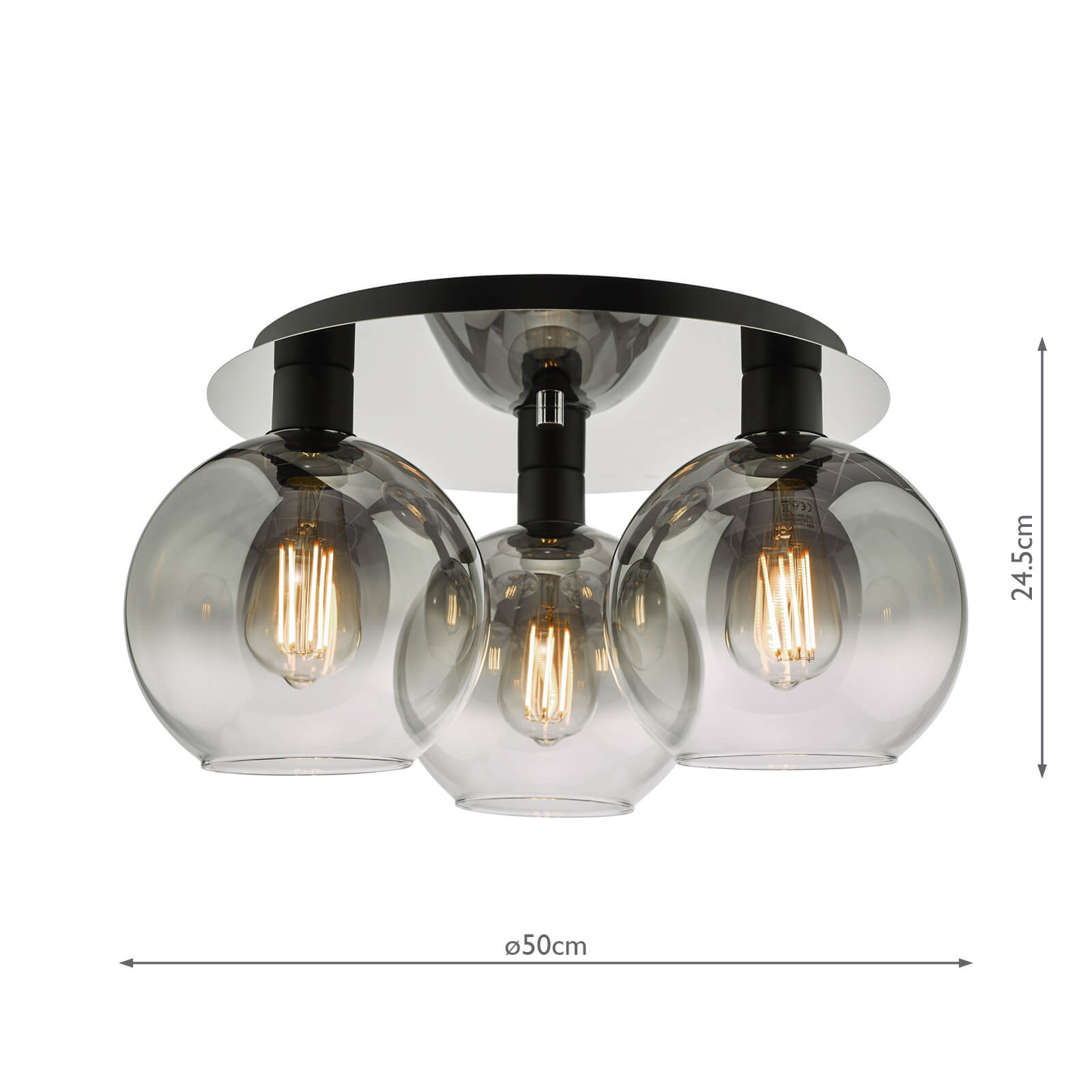 Lycia 3 Light Flush Matt Black Smoked Ombre Glass 