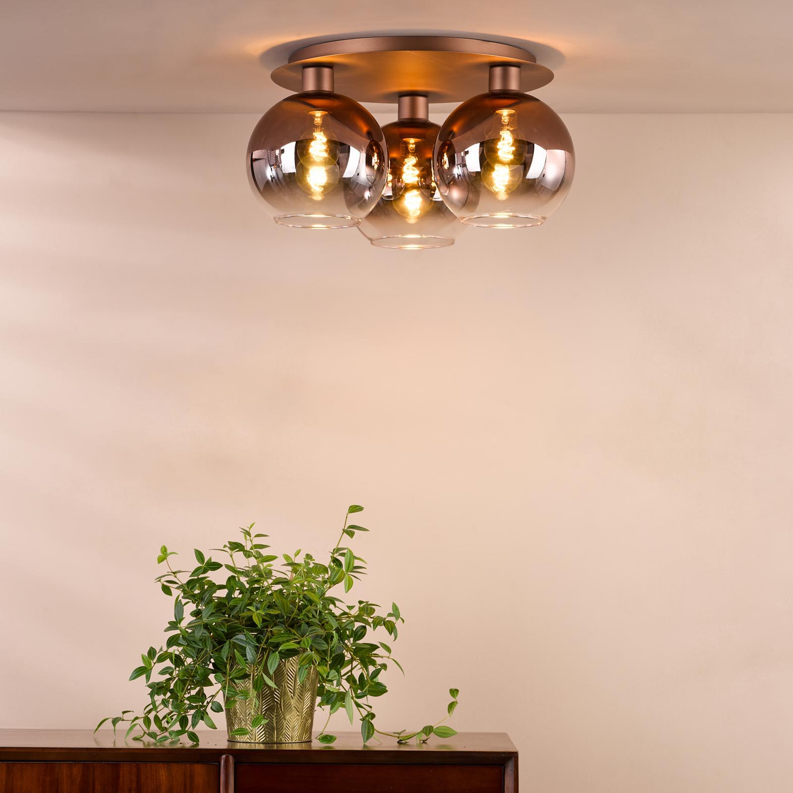 Lycia 3 Light Flush Satin Bronze and Bronze Ombre Glass