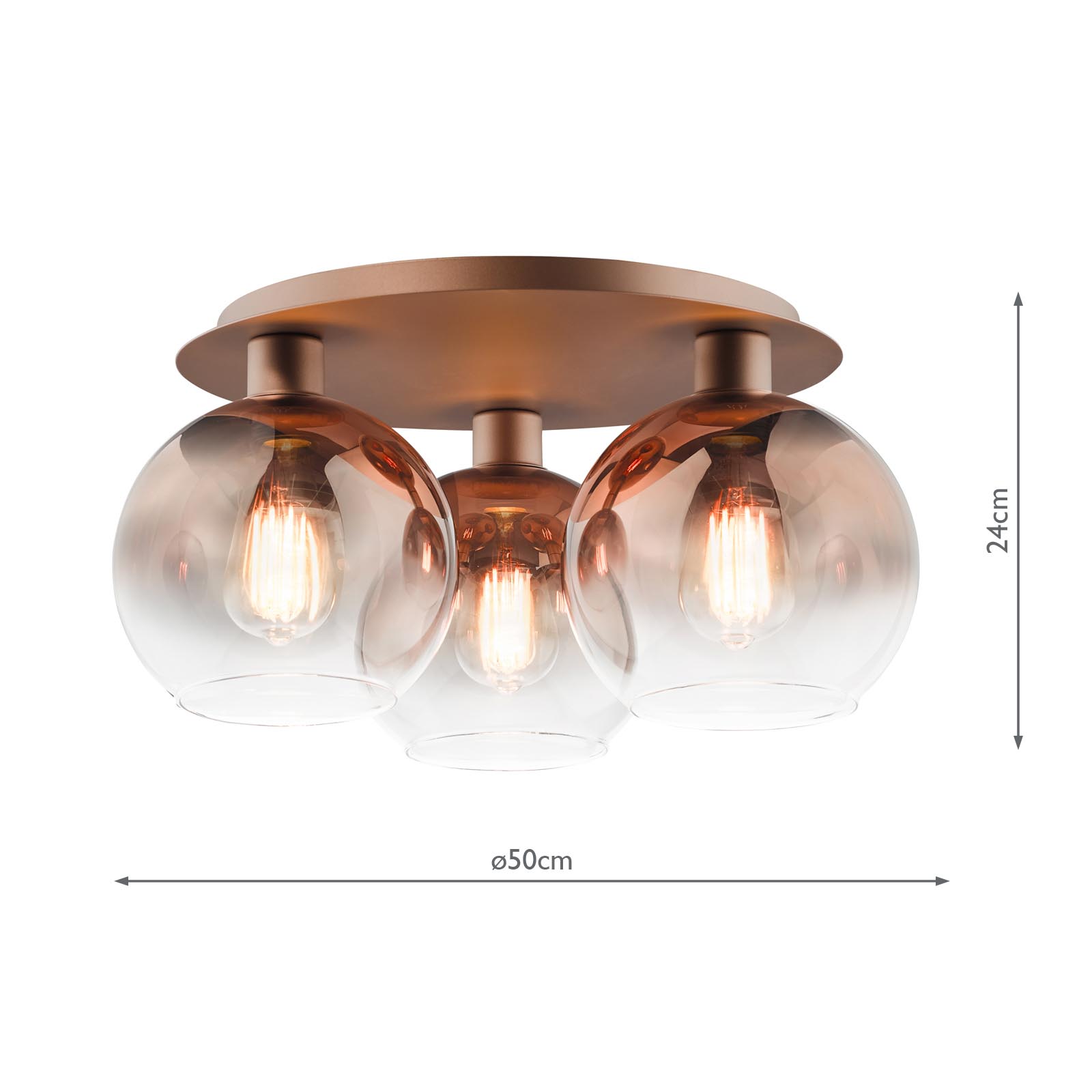 Lycia 3 Light Flush Satin Bronze and Bronze Ombre Glass