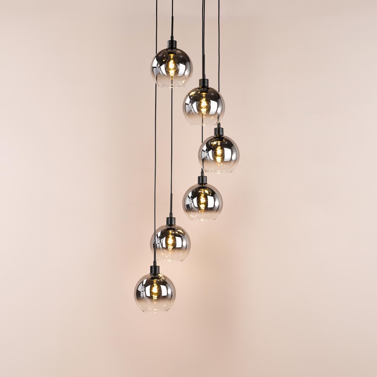 Lycia 6 Light Cluster Pendant Matt Black and Smoked Ombre Glass