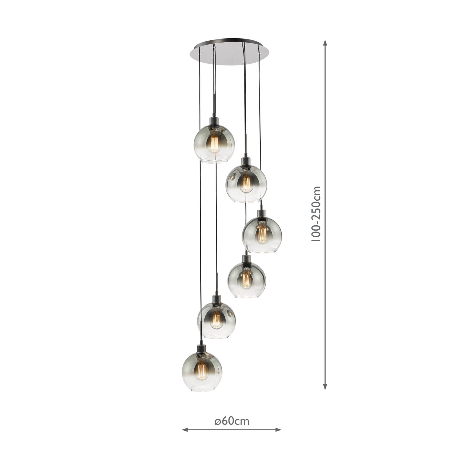 Lycia 6 Light Cluster Pendant Matt Black and Smoked Ombre Glass