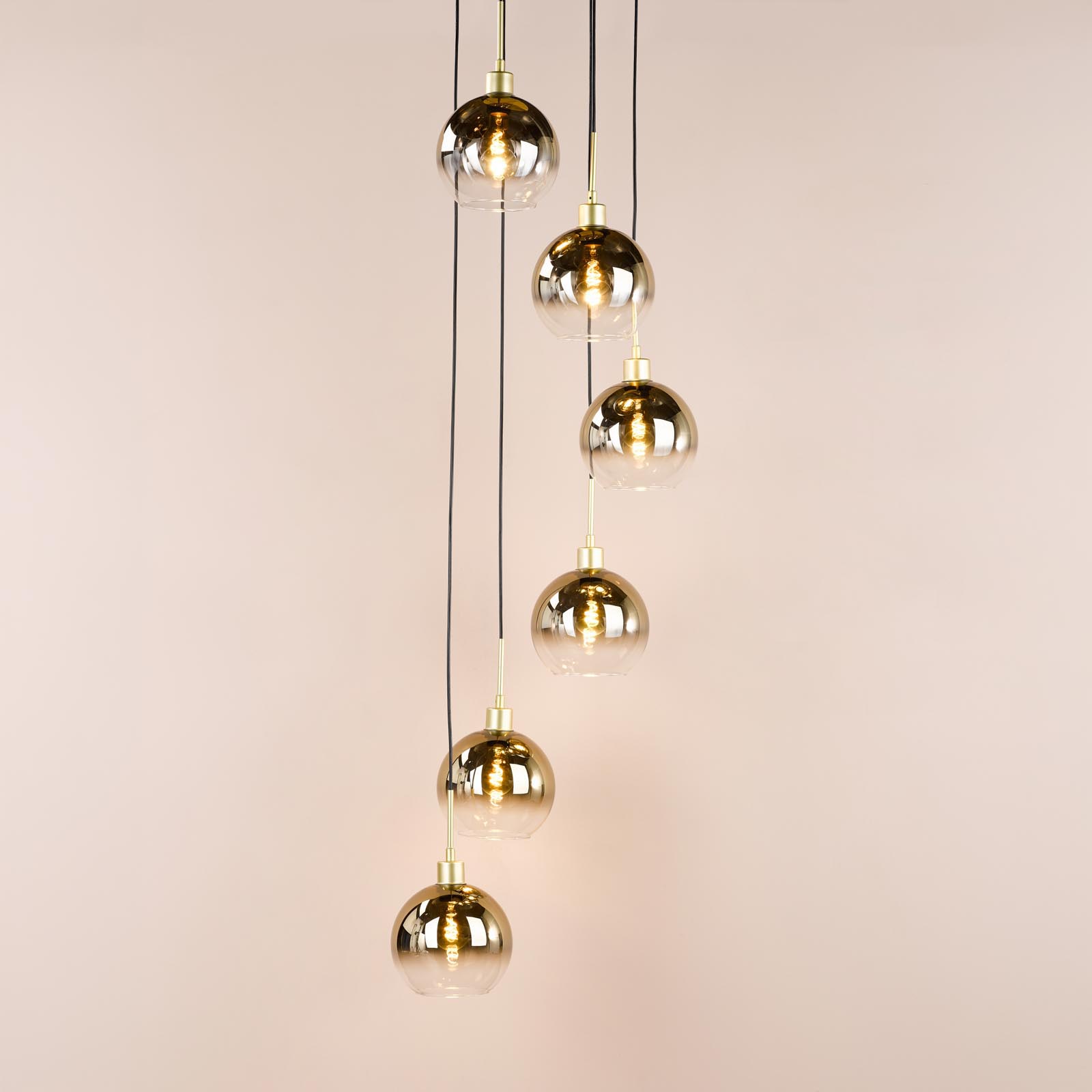 Lycia 6 Light Cluster Pendant Satin Gold and Gold Ombre Glass