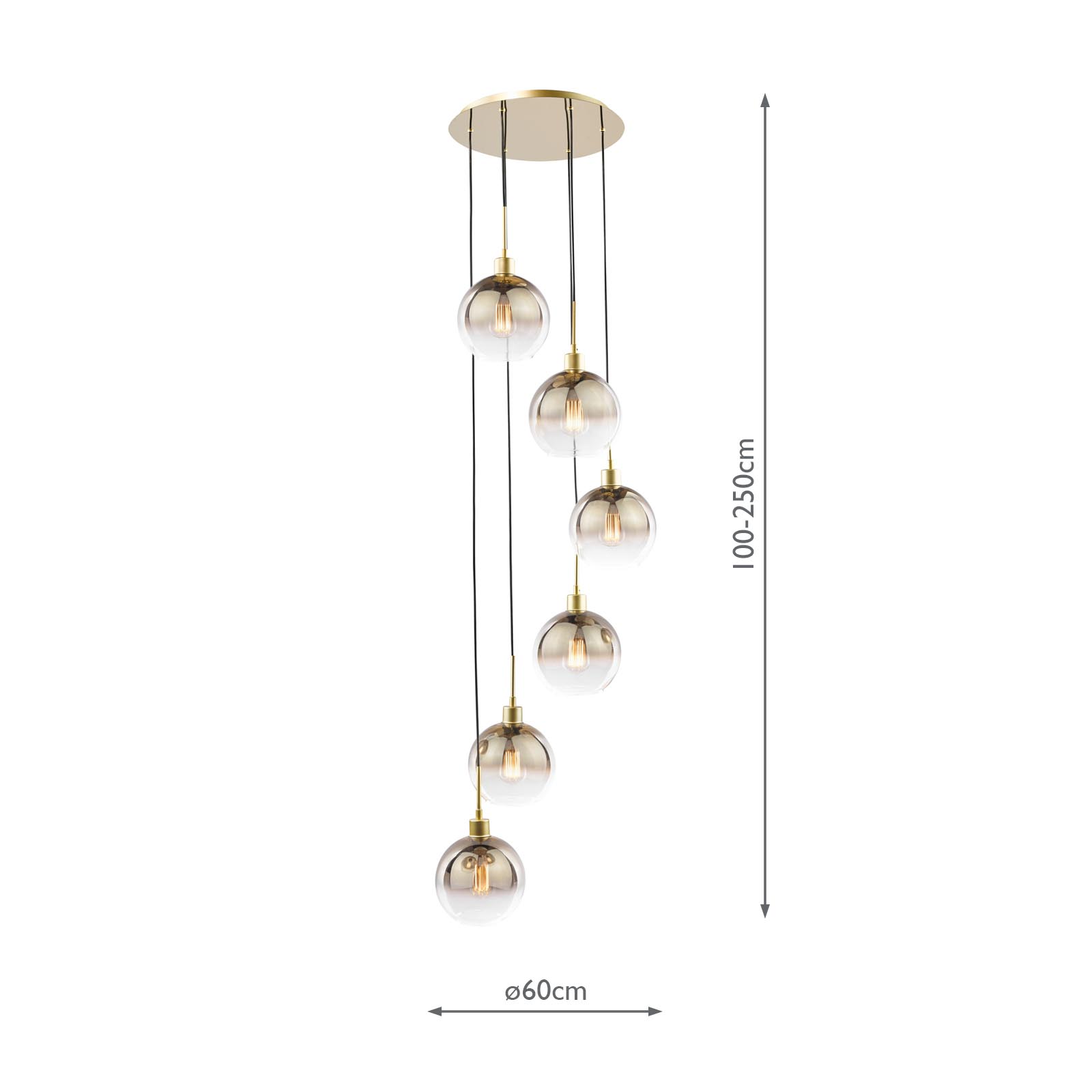Lycia 6 Light Cluster Pendant Satin Gold and Gold Ombre Glass
