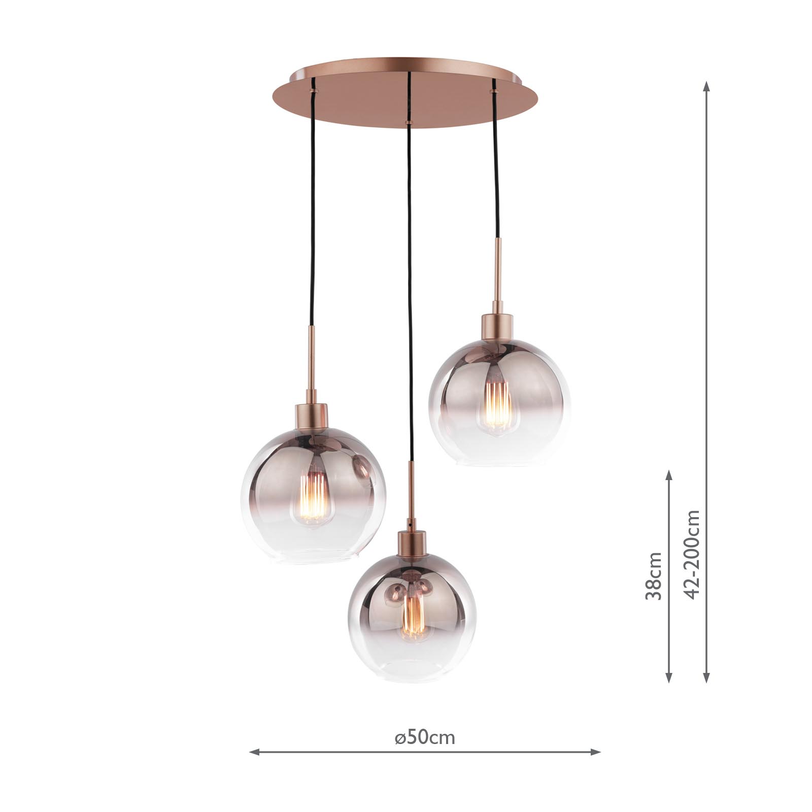 Lycia 3 Light Cluster Pendant Satin Bronze and Bronze Ombre Glass