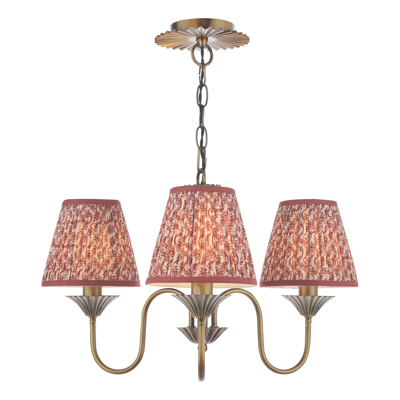 Lydian 3 Light Pendant Antique Bronze With Red Leaf Print Shades