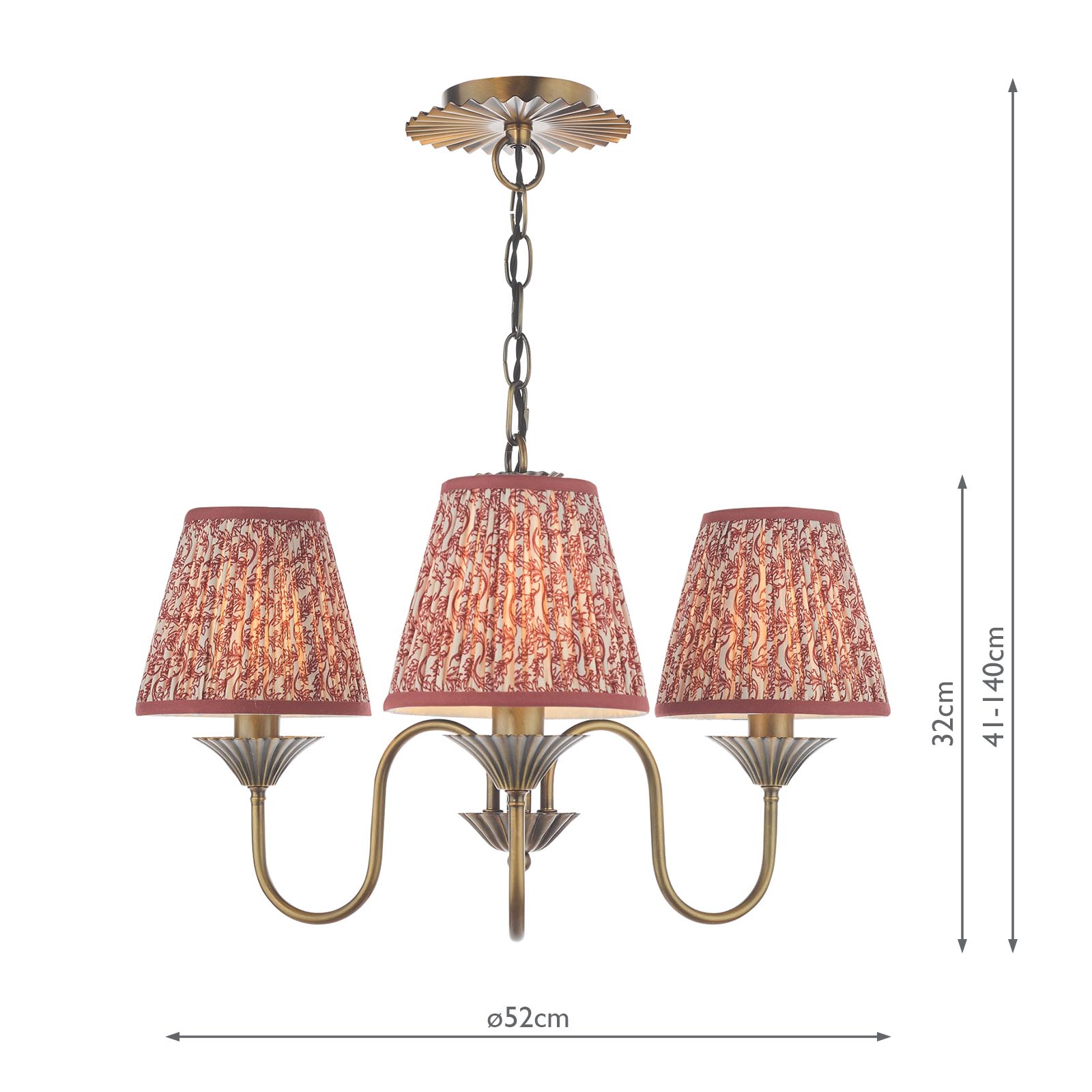 Lydian 3 Light Pendant Antique Bronze With Red Leaf Print Shades