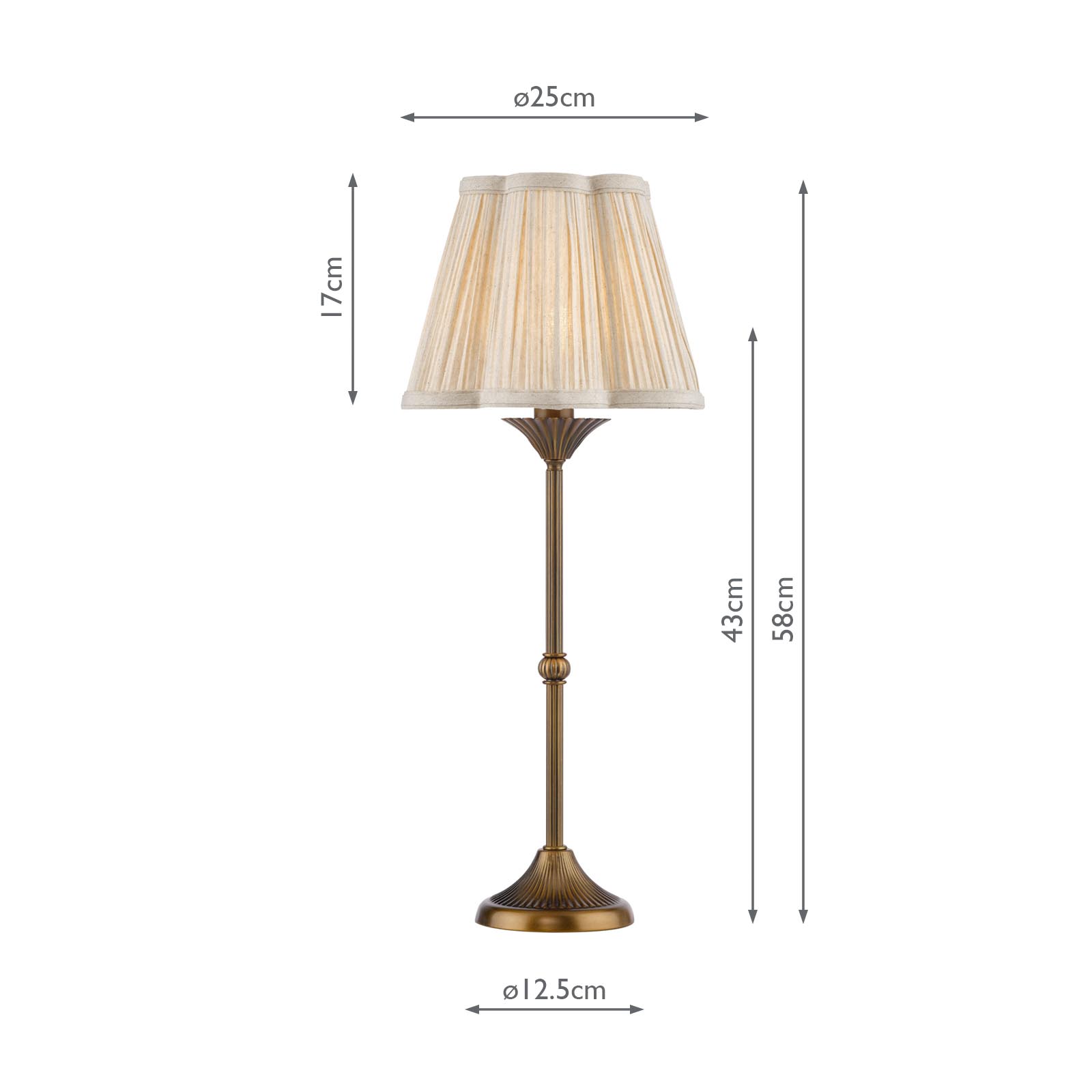Lydian Table Lamp Antique Bronze With Linen Scalloped Pleated Shade