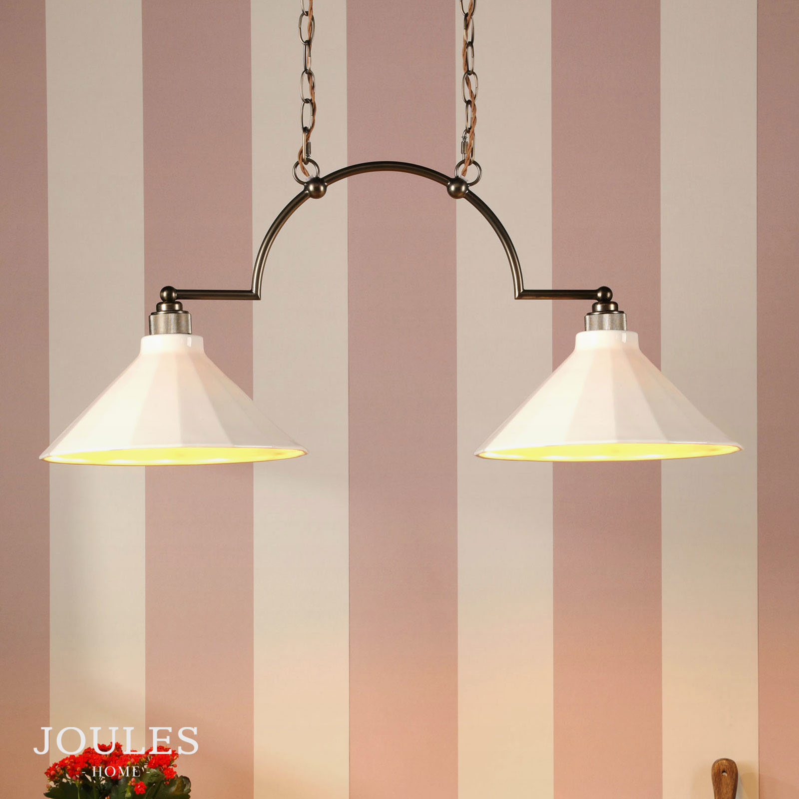 Joules Lynton 2 Light Pendant Satin Bronze and Cream Ceramic