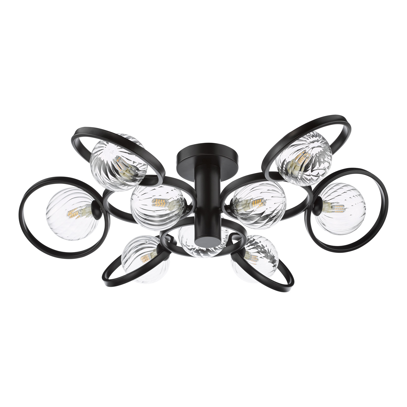 Lynette 9 Light Semi-Flush Satin Black With Twisted Glass