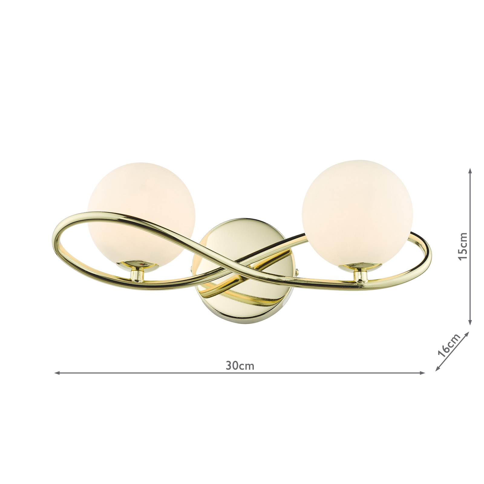 Lysandra 2 Light Wall Light Polished Gold and Opal Glass