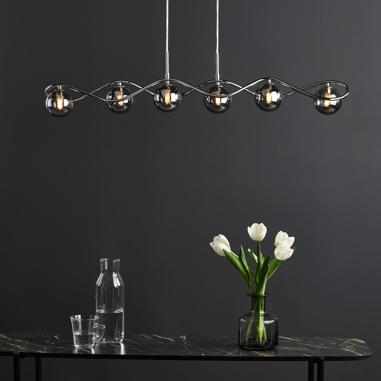 Lysandra 6 Light Bar Pendant Polished Chrome and Smoked Glass