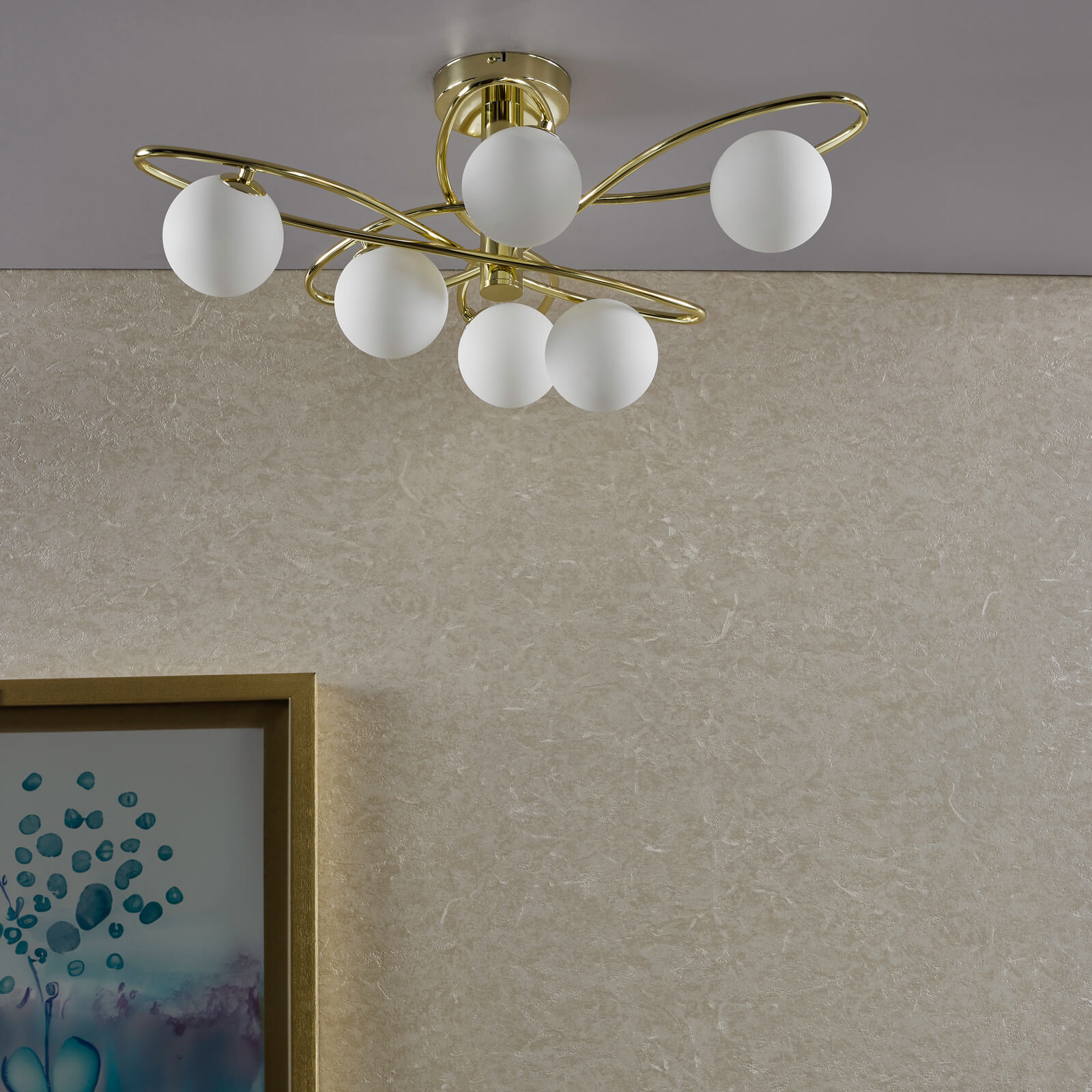 Lysandra 6 Light Semi-Flush Polished Gold and Opal Glass