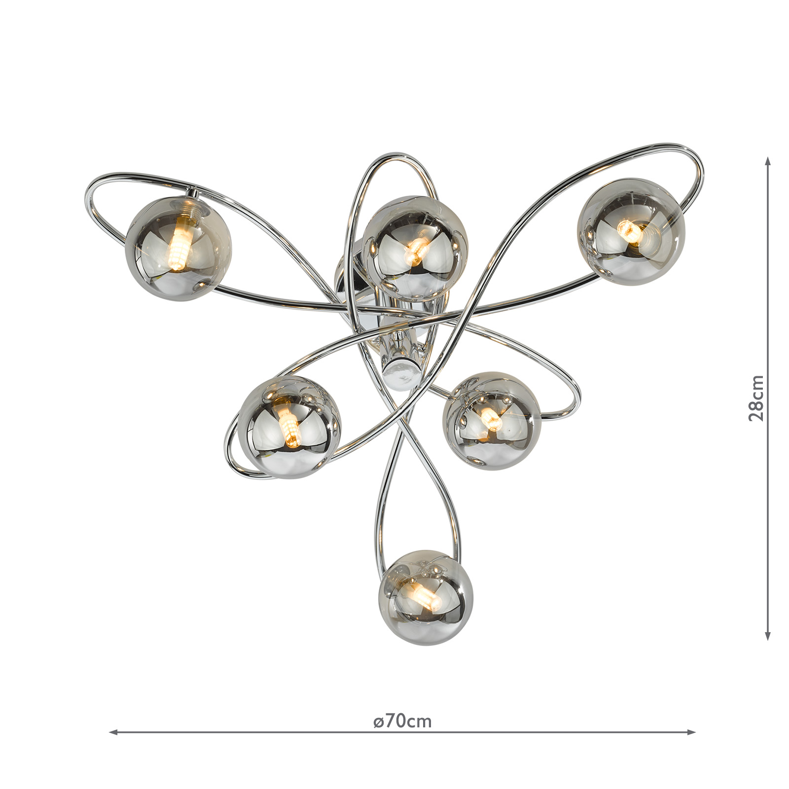Lysandra 6 Light Semi-Flush Polished Chrome and Smoked Glass