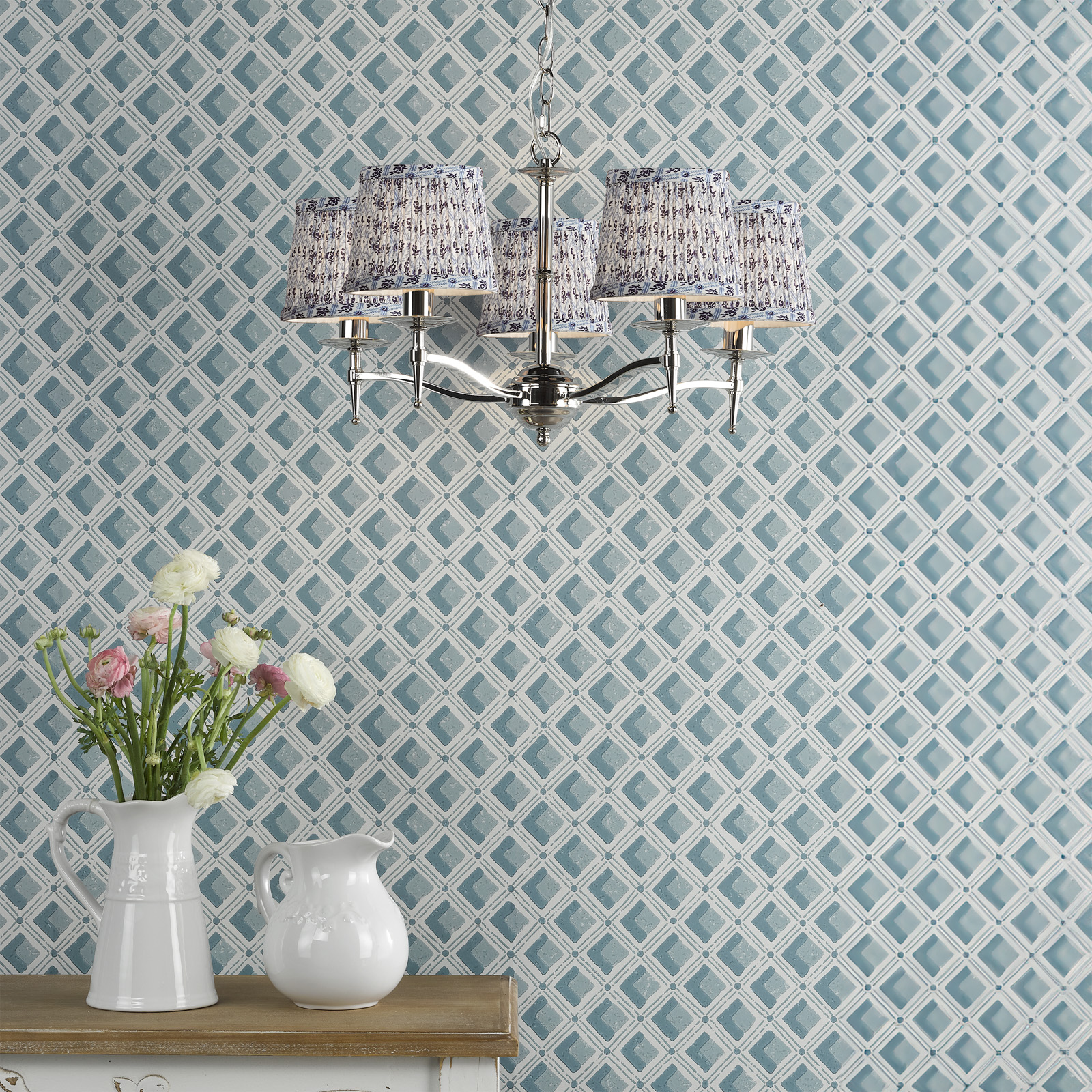 Marble Hill 5 Light Armed Pendant Polished Nickel With Shade