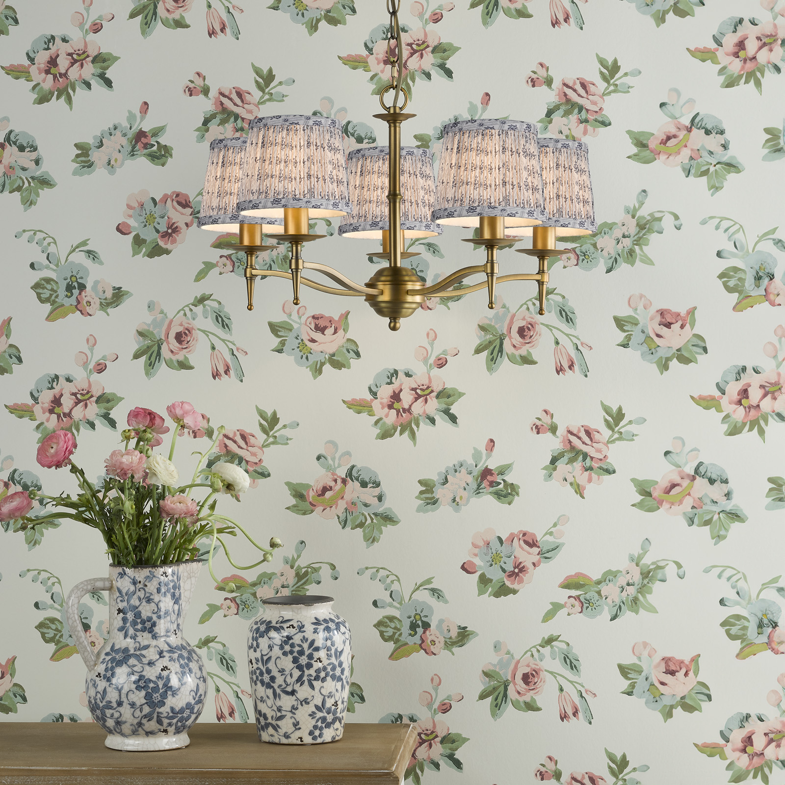 Marble Hill 5 Light Armed Pendant Aged Brass With Shade